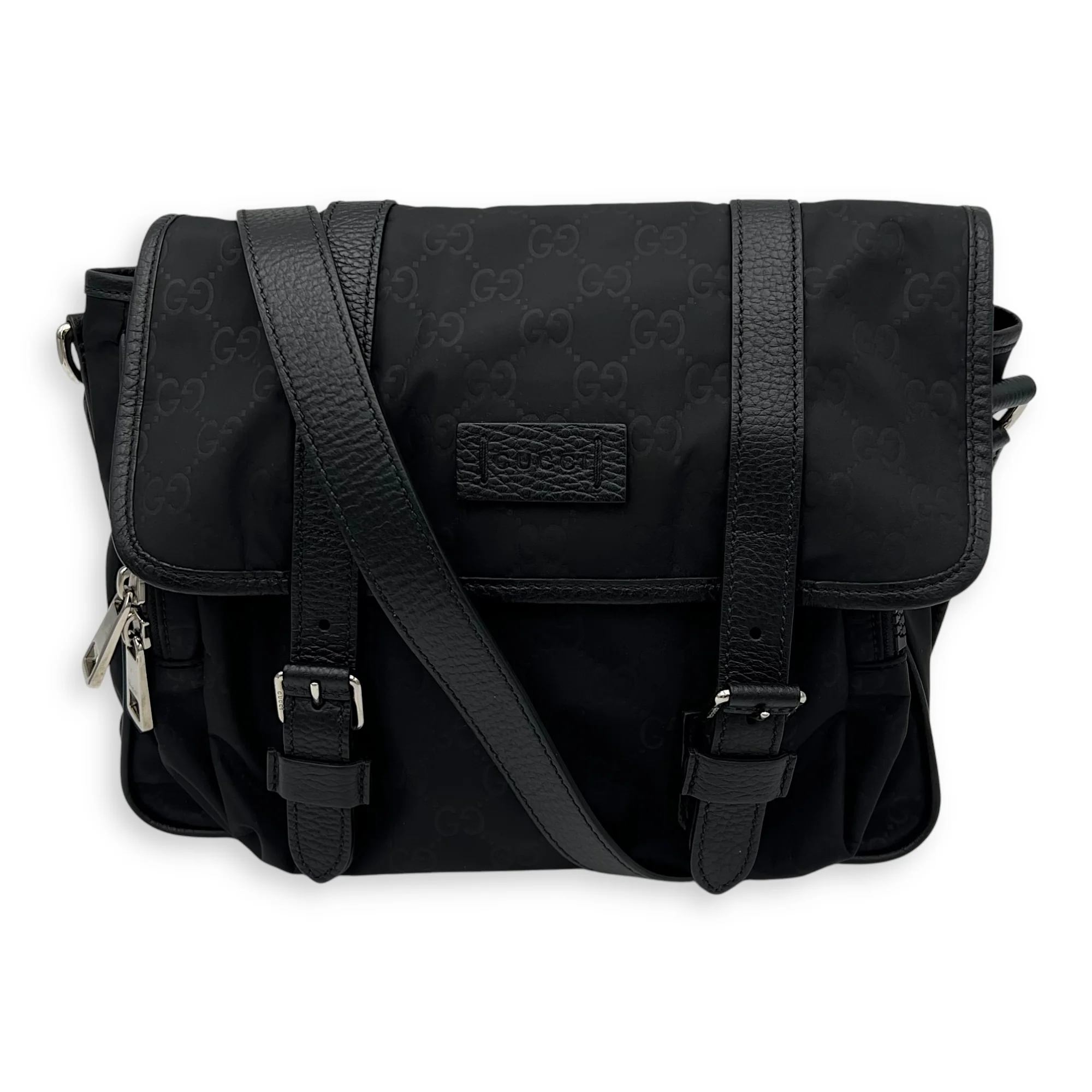GG Crossbody Bag Black in Nylon, Silver hardware