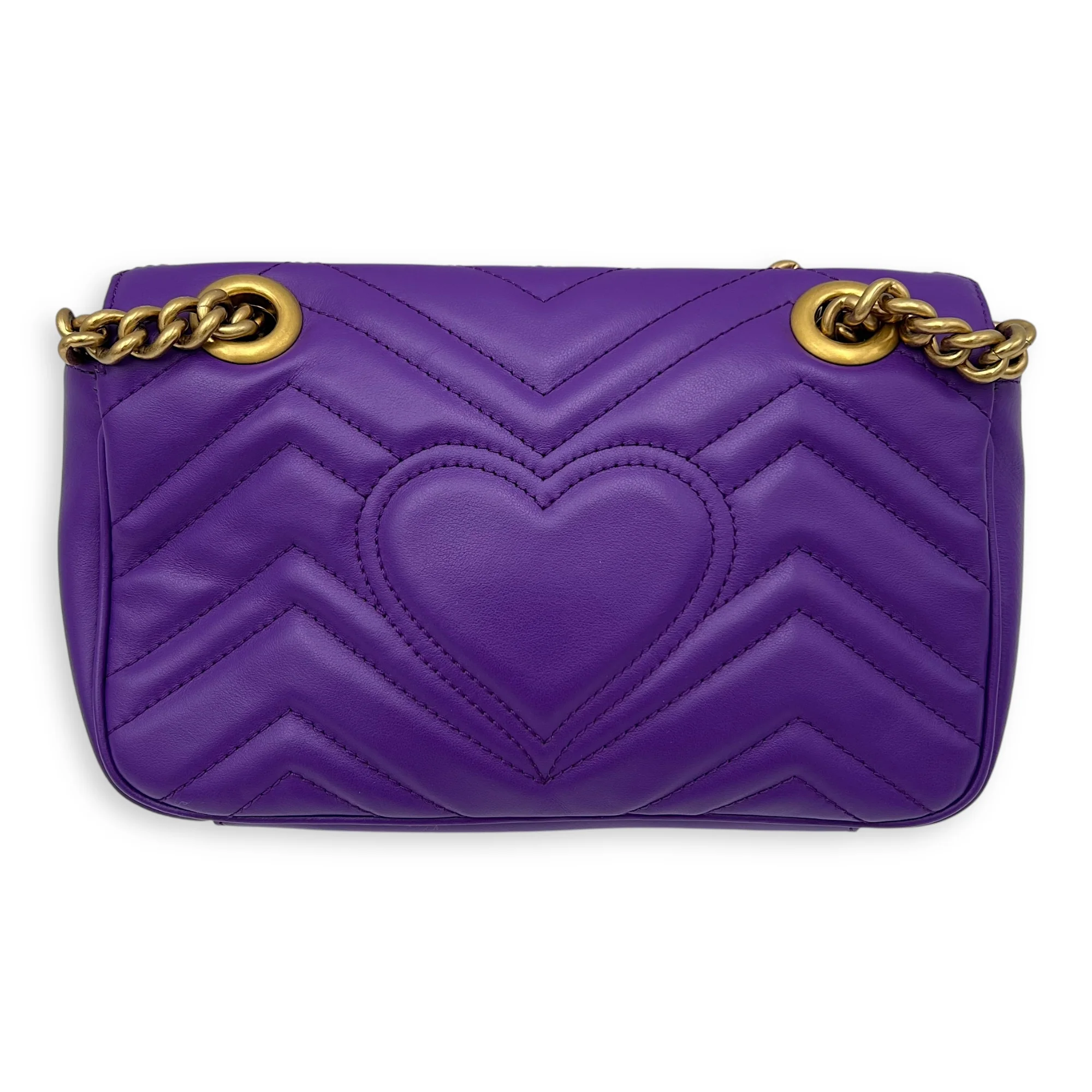 GG Marmont Mini Purple Shoulder Bag in Calfskin, Gold hardware