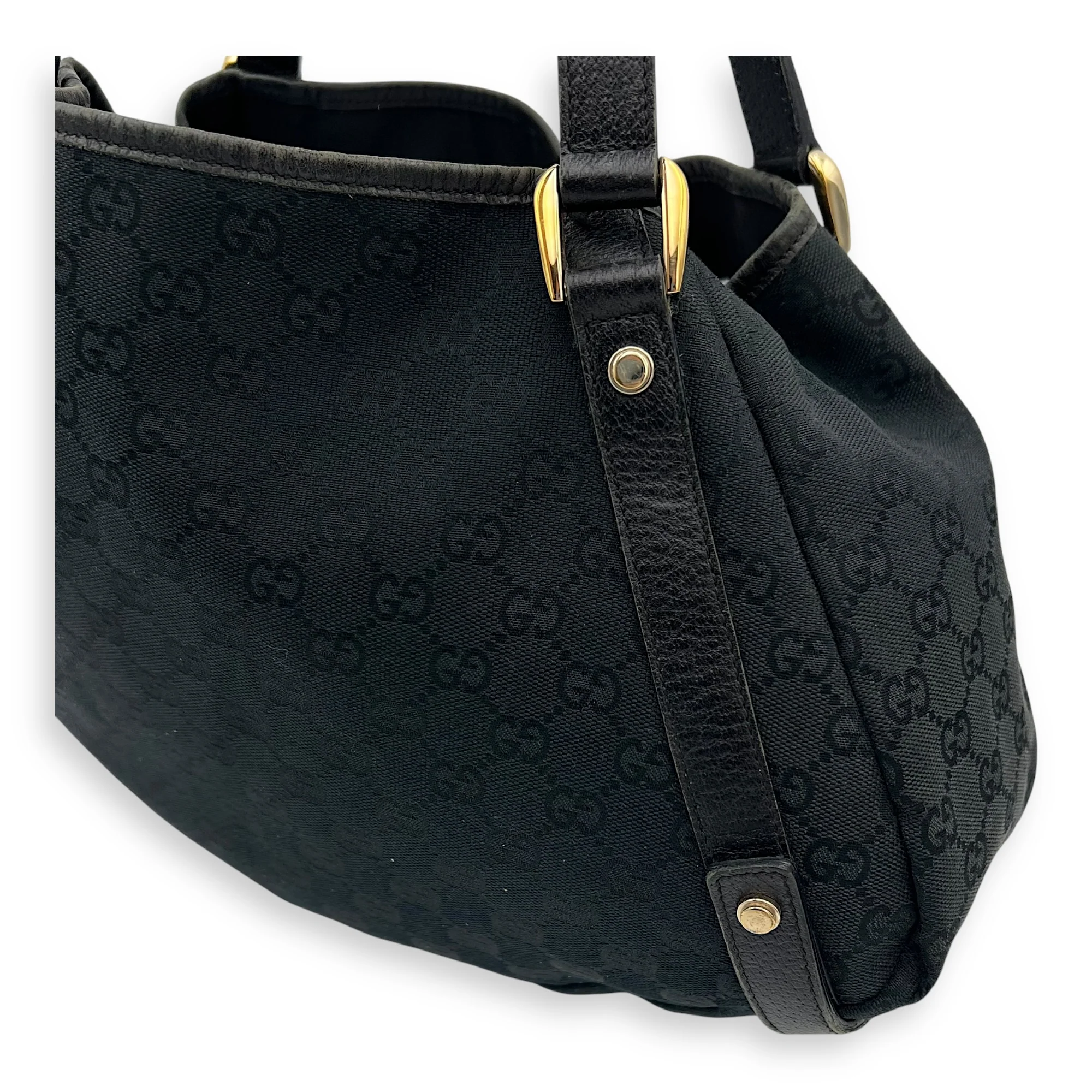 GG Shoulder Bag Black in Canvas, Gold hardware