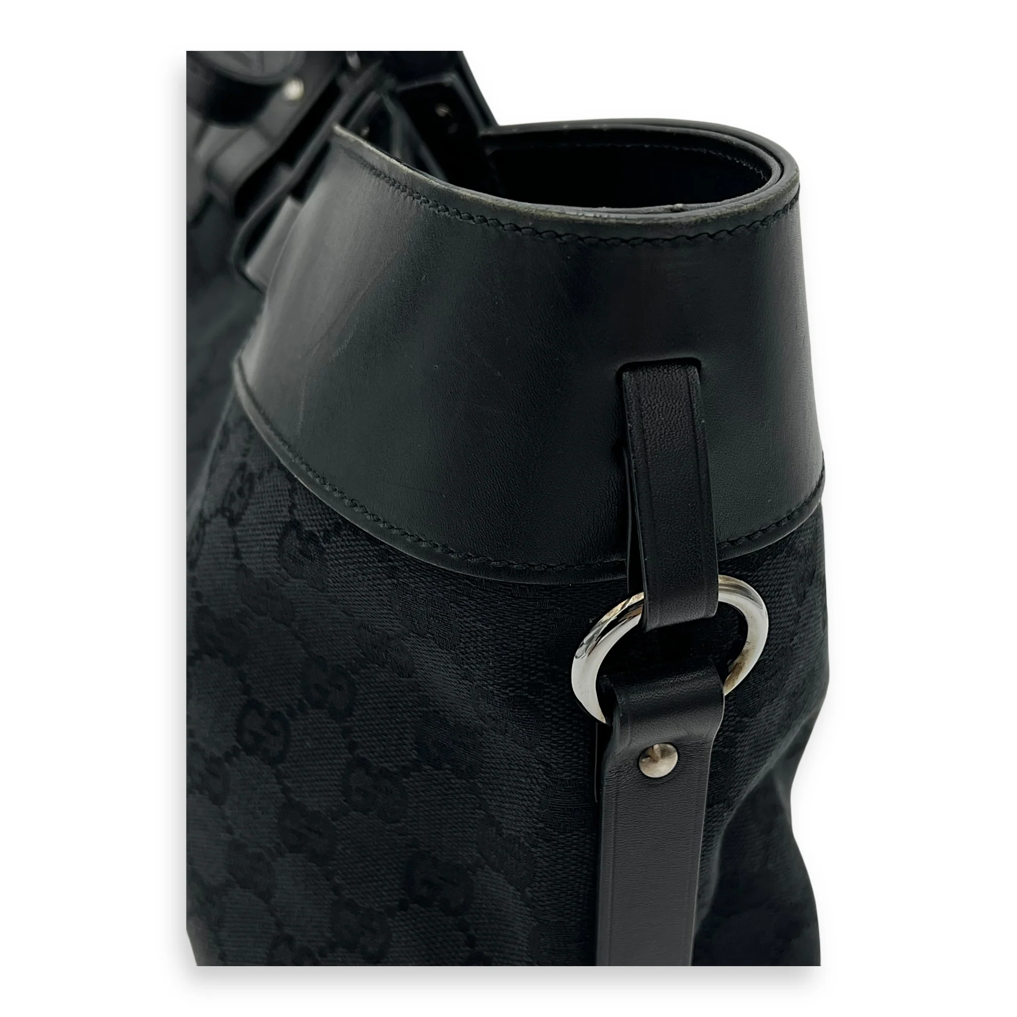 GG Top Handle Bag Black in Canvas, Silver hardware