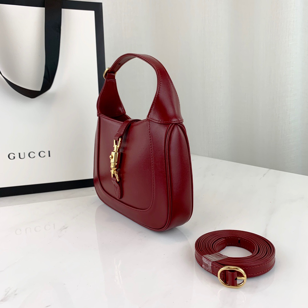 GUCCI Boarded Dyana Lux Calfskin Mini Jackie 1961 Hobo New Cherry Red - Bag