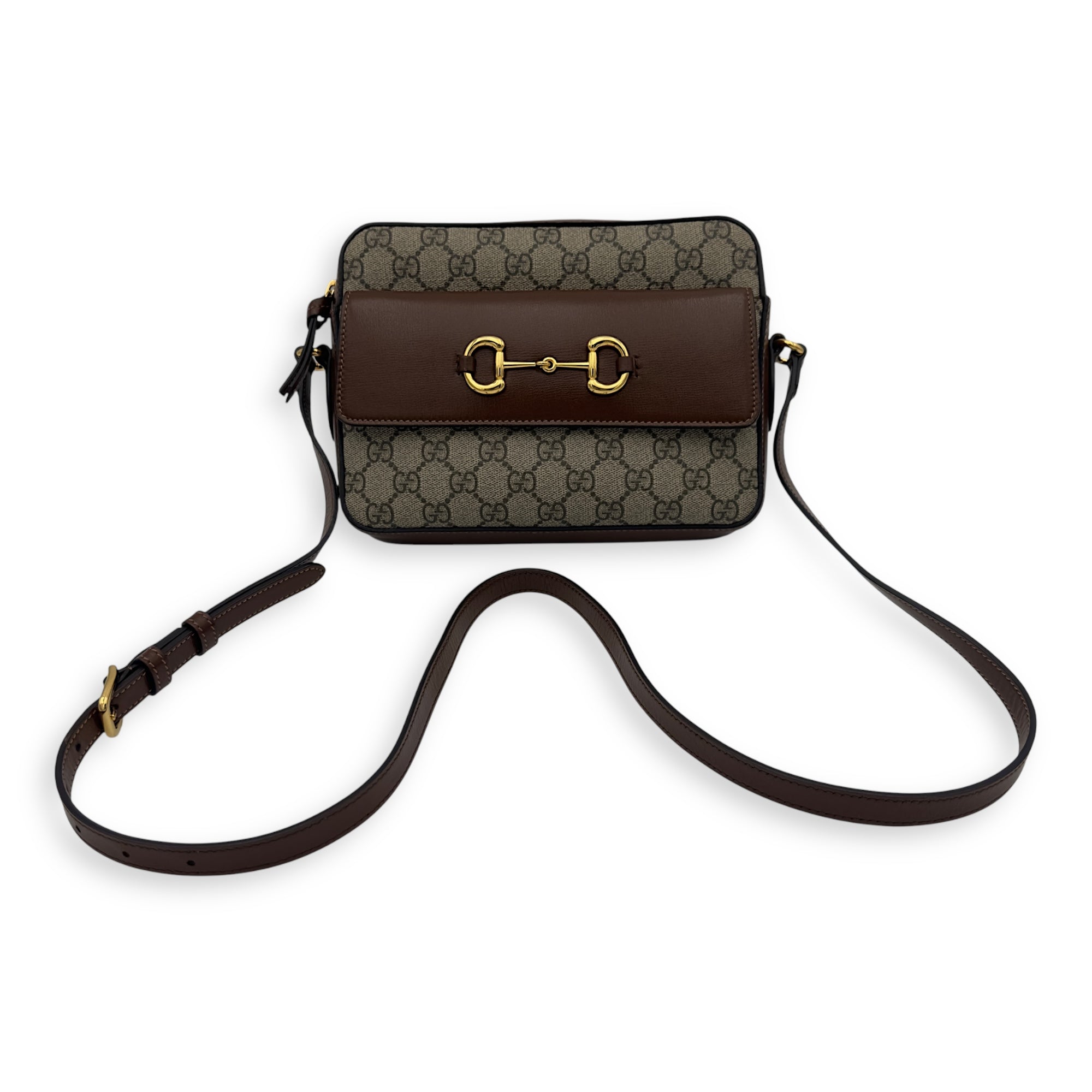 Horsebit 1955 Crossbody Bag Grey in Coated Canvas, Gold hardware