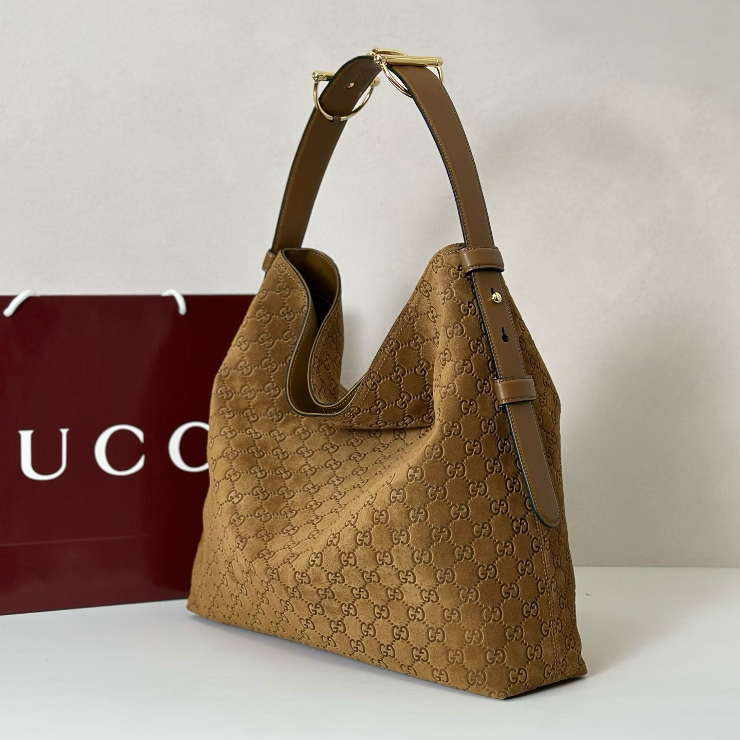 Gucci Beatrix large tote Brown embossed GG suede - Bag