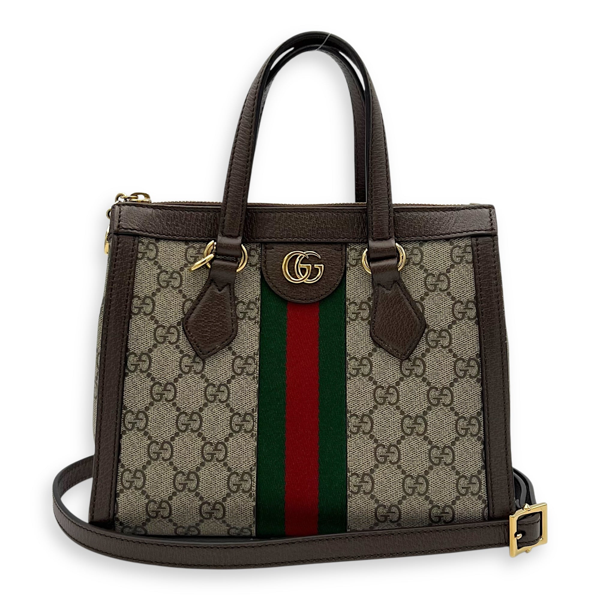 Ophidia Top Handle Bag Brown in Coated Canvas, Silver hardware