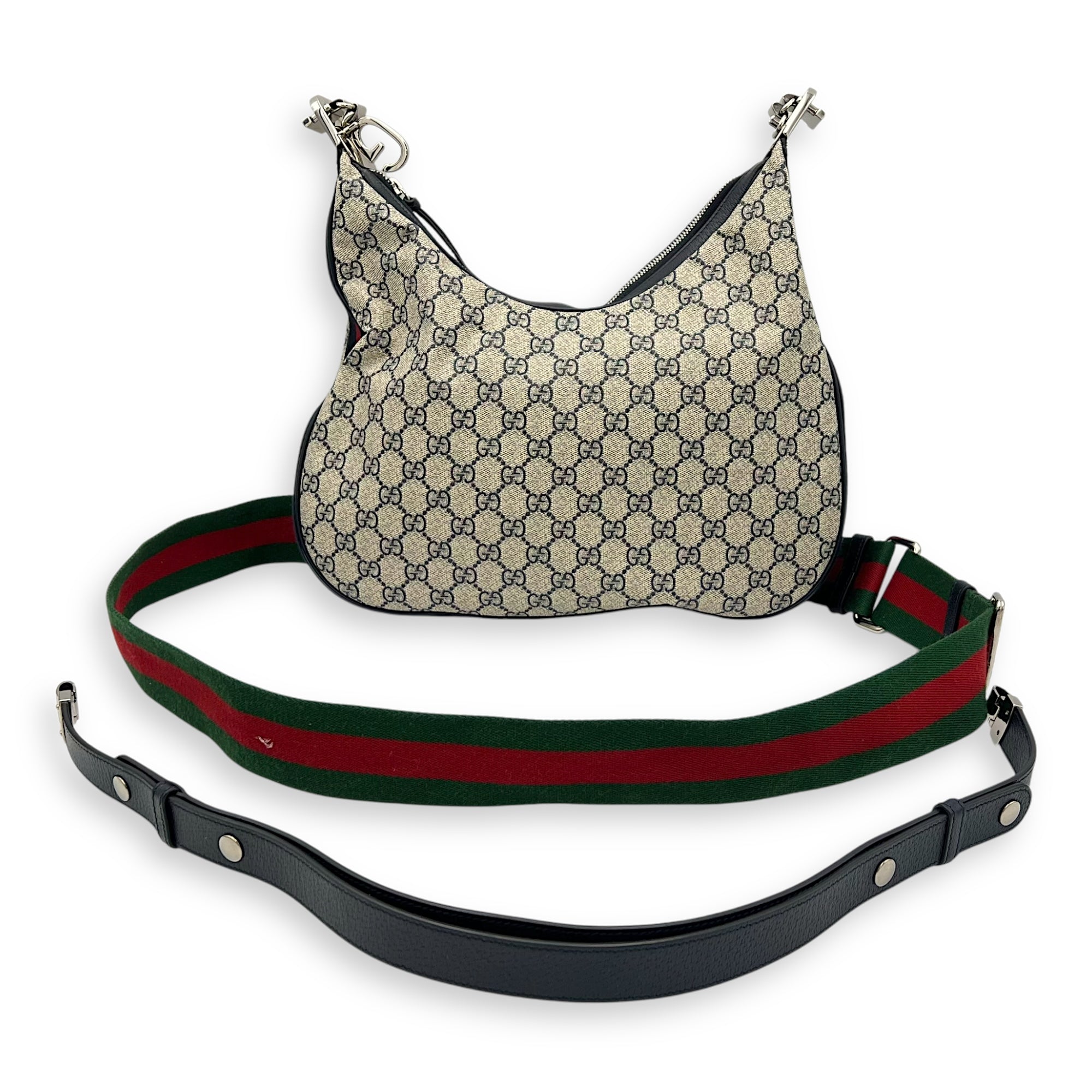 Attache Shoulder Bag Blue in Coated Canvas, Silver hardware