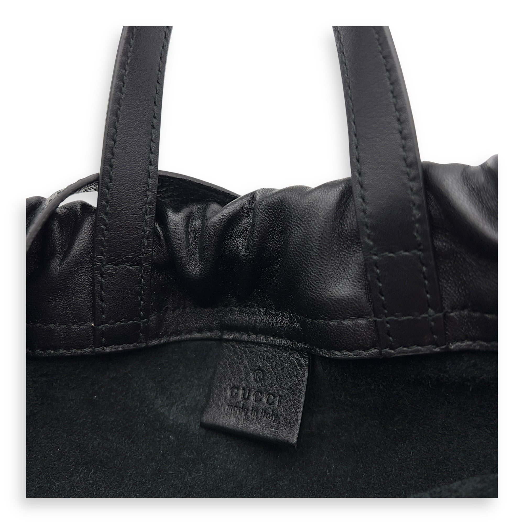 Logo Black Drawstring Backpack in Calfskin