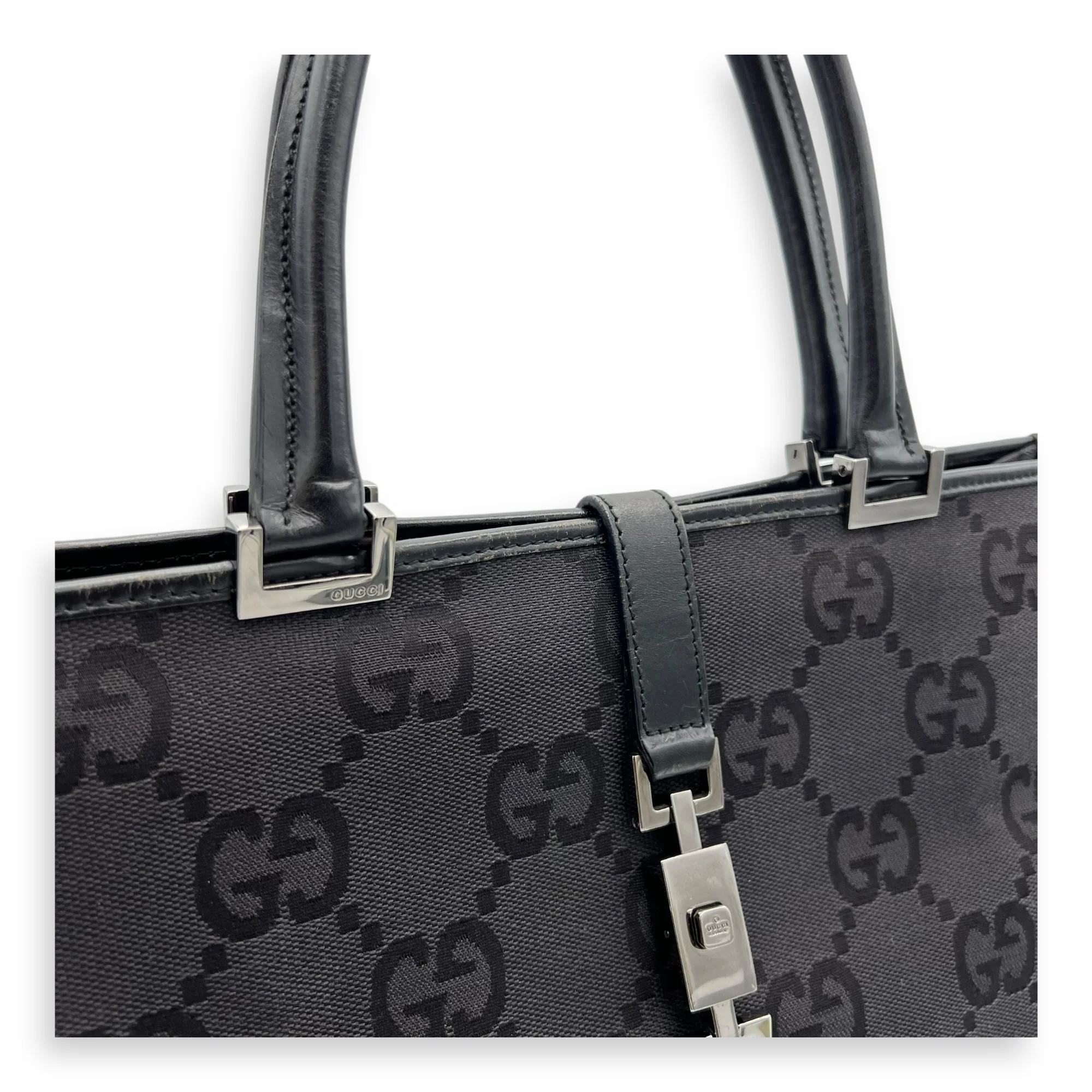 Jackie 1961 Tote Bag Black in Canvas, Silver hardware
