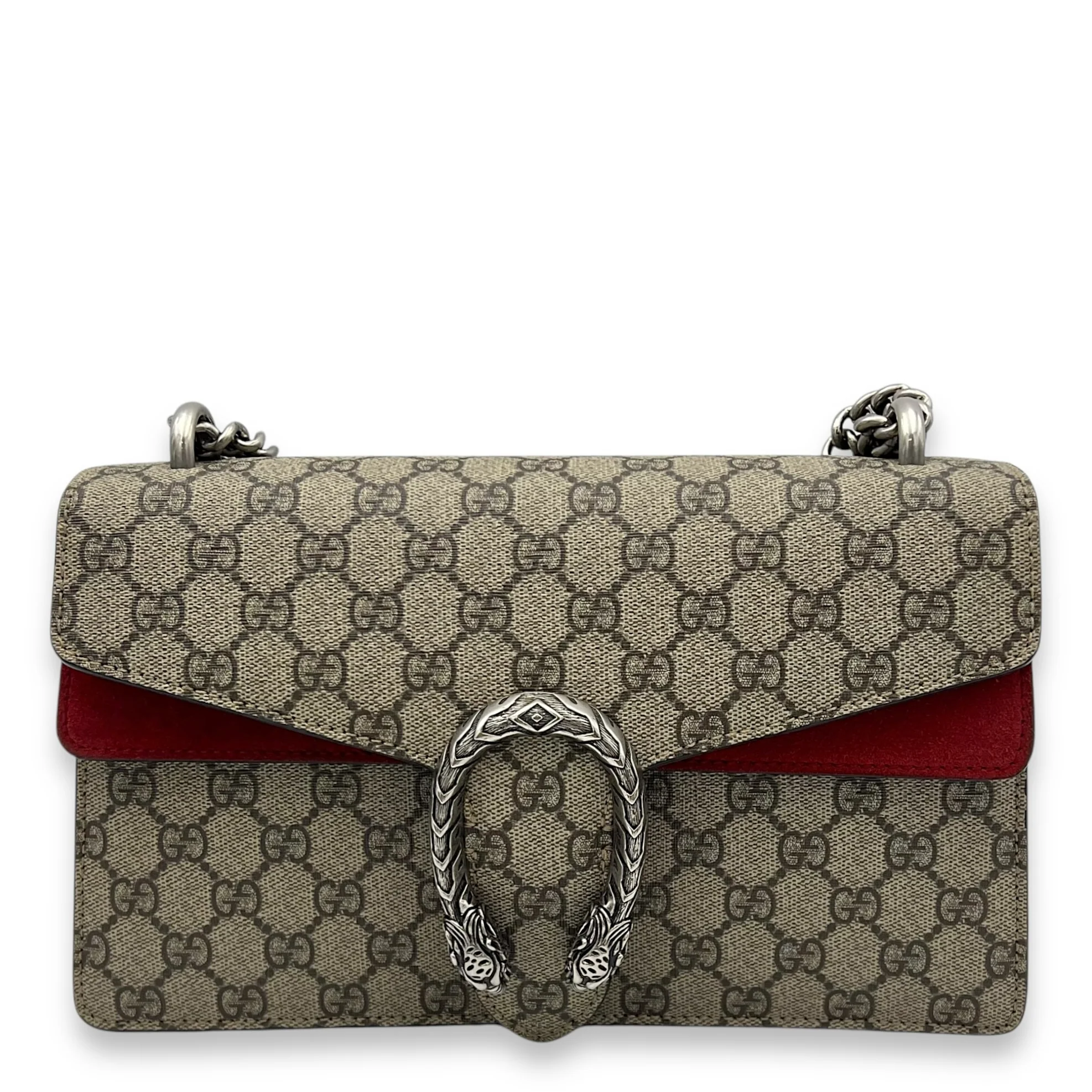 Dionysus Shoulder Bag Beige in Coated Canvas, Silver hardware