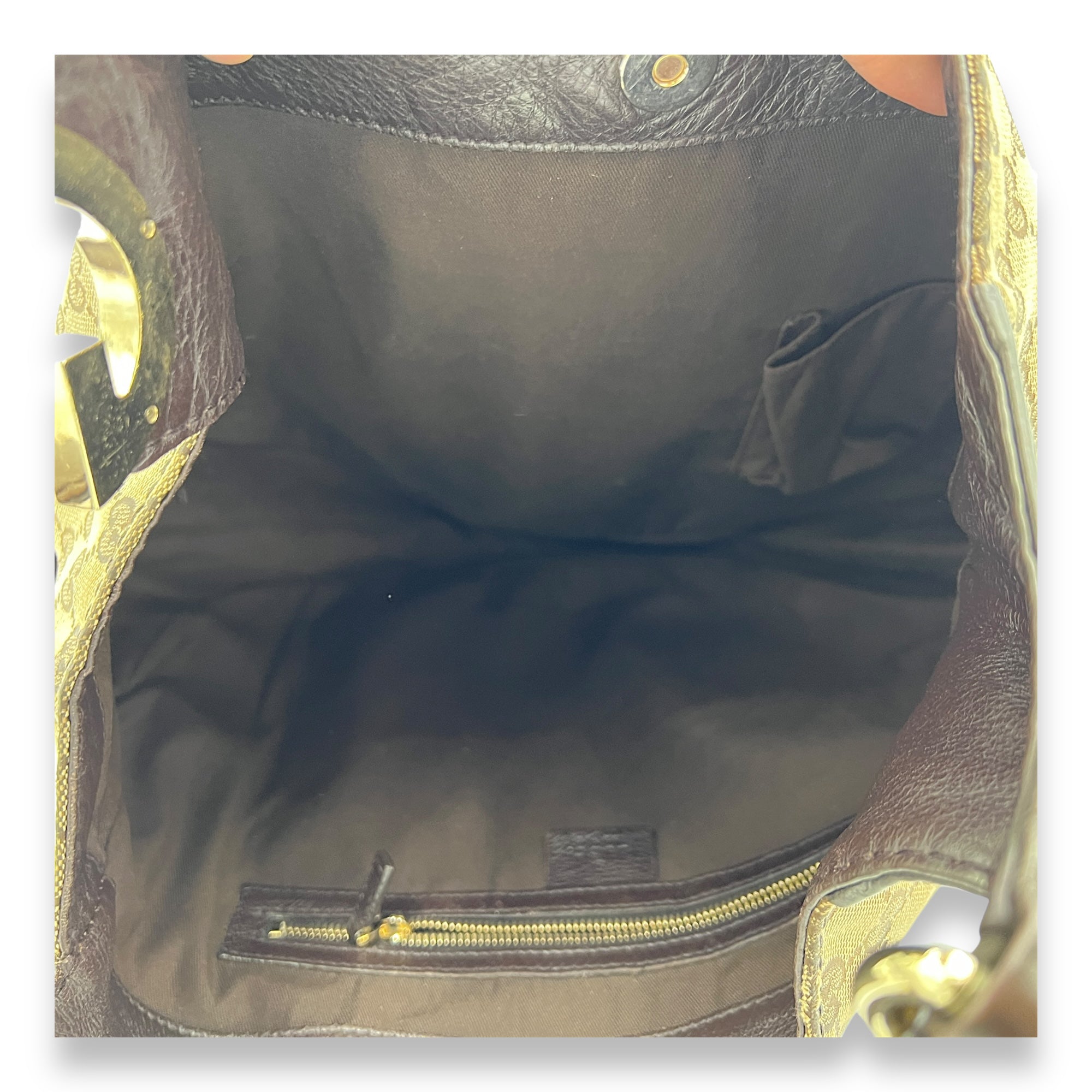 Shoulder Bag Brown in Jacquard, Light Gold hardware