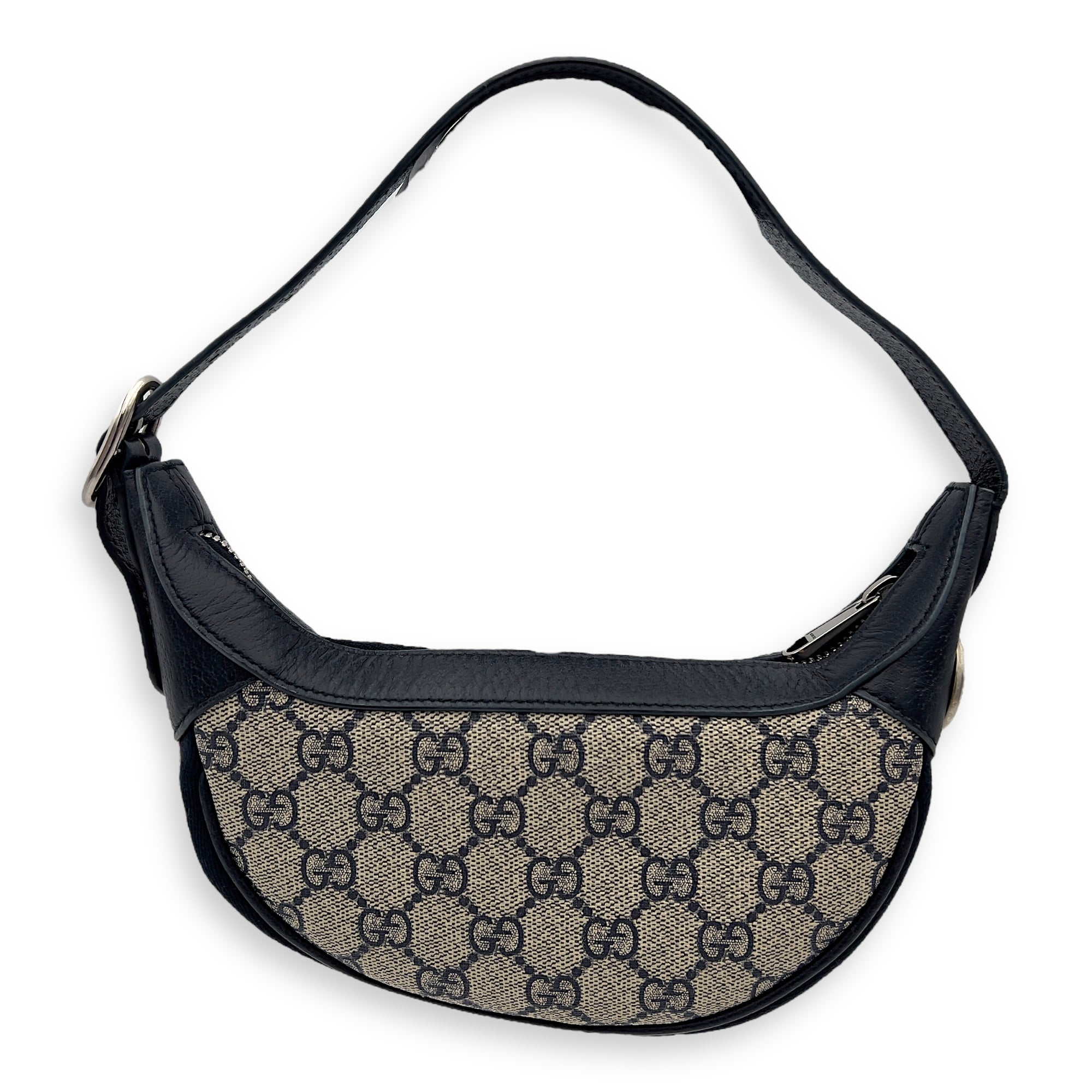 Ophidia Blue Shoulder Bag in Coated Canvas, Silver hardware