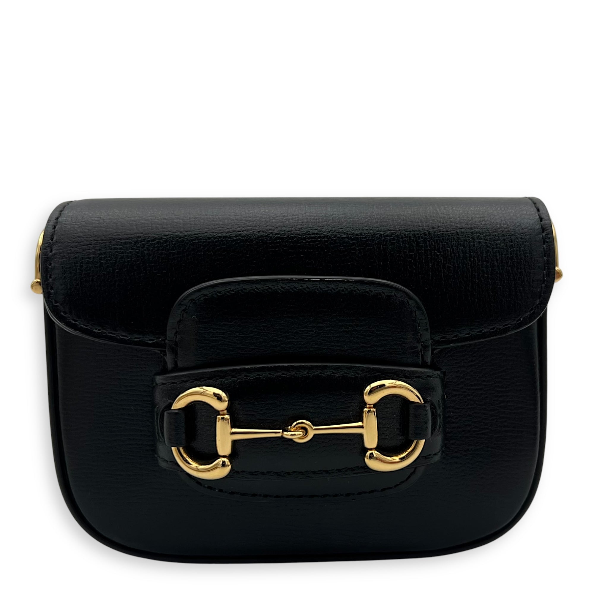 Horsebit 1955 Wallet On Chain Black in Calfskin, Gold hardware