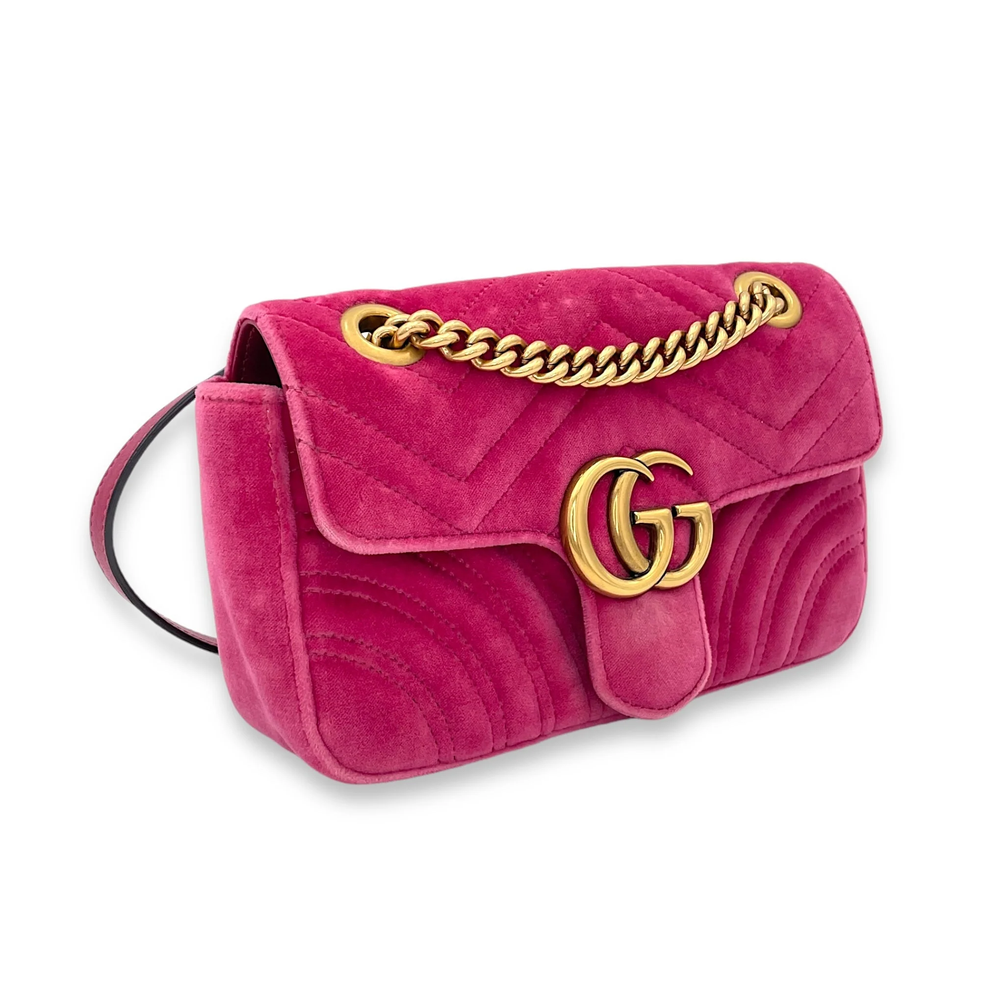GG Marmont Mini Pink Shoulder Bag in Velvet, Gold hardware