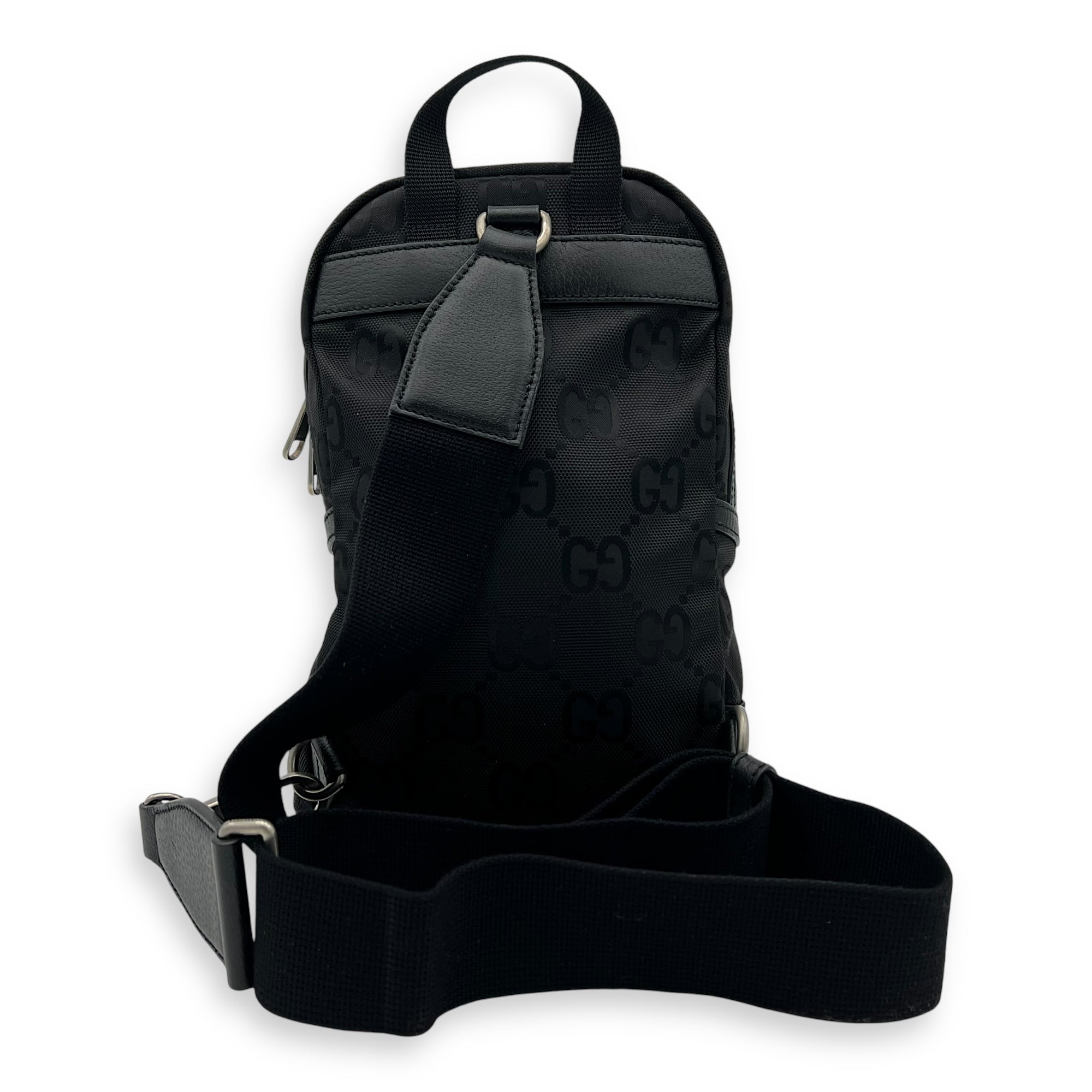 GG Backpack Black in Nylon, Silver hardware