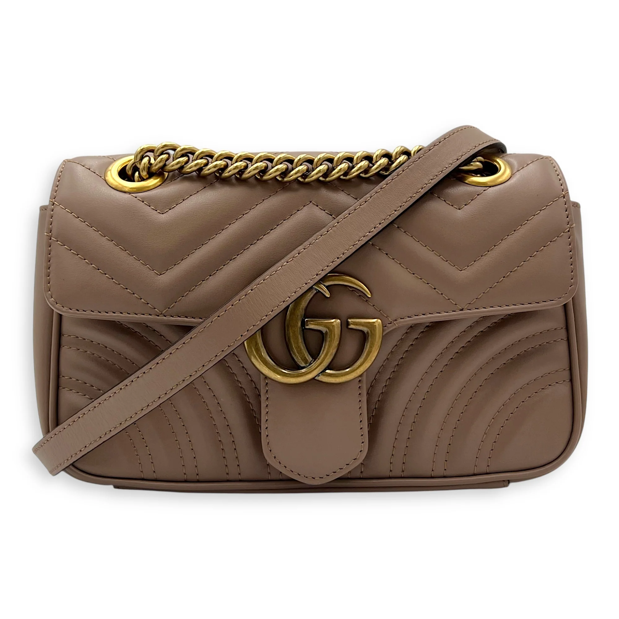 GG Marmont Mini Shoulder bag in Calfskin, Gold Hardware