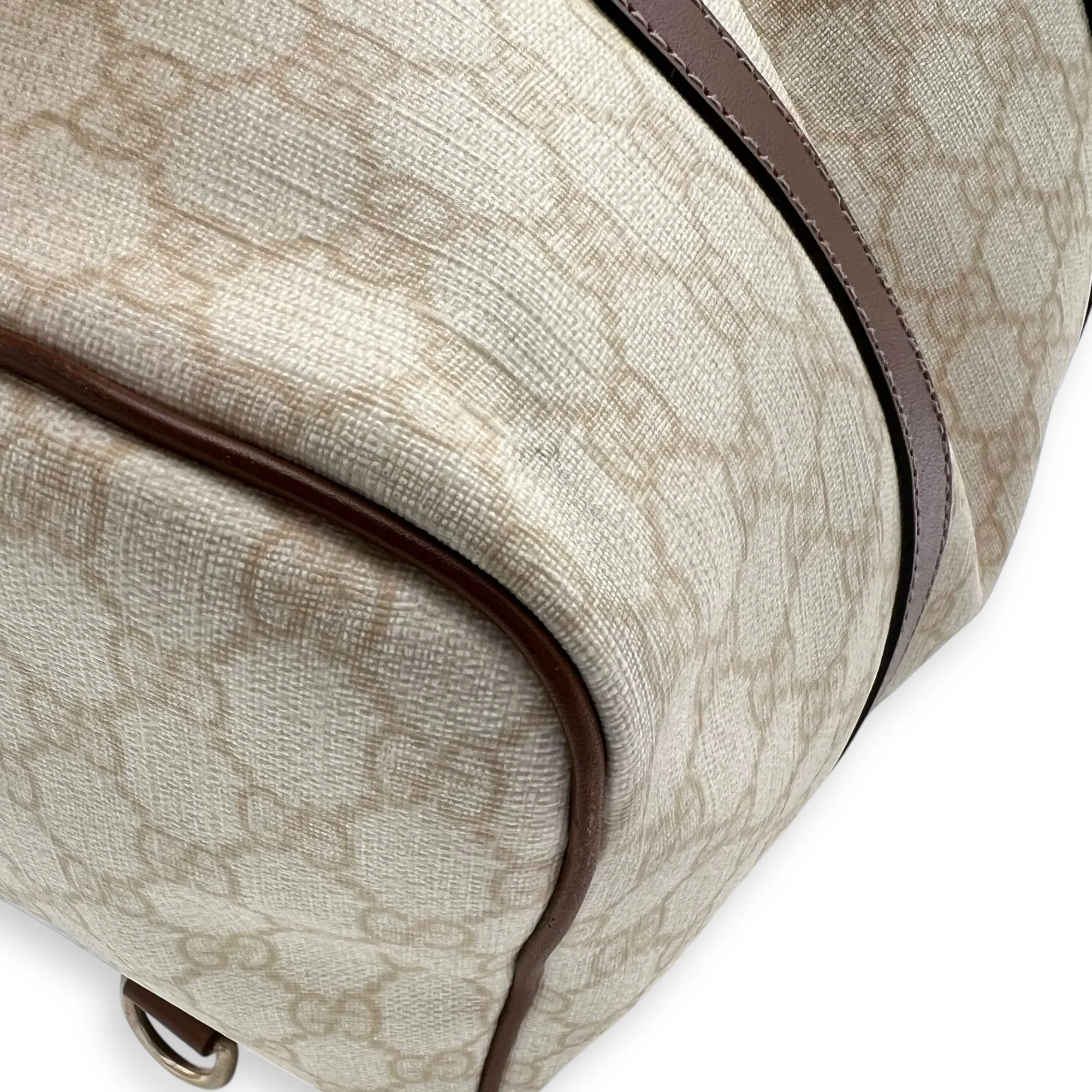 Boston White Top Handle Bag in Coated Canvas, Gold hardware