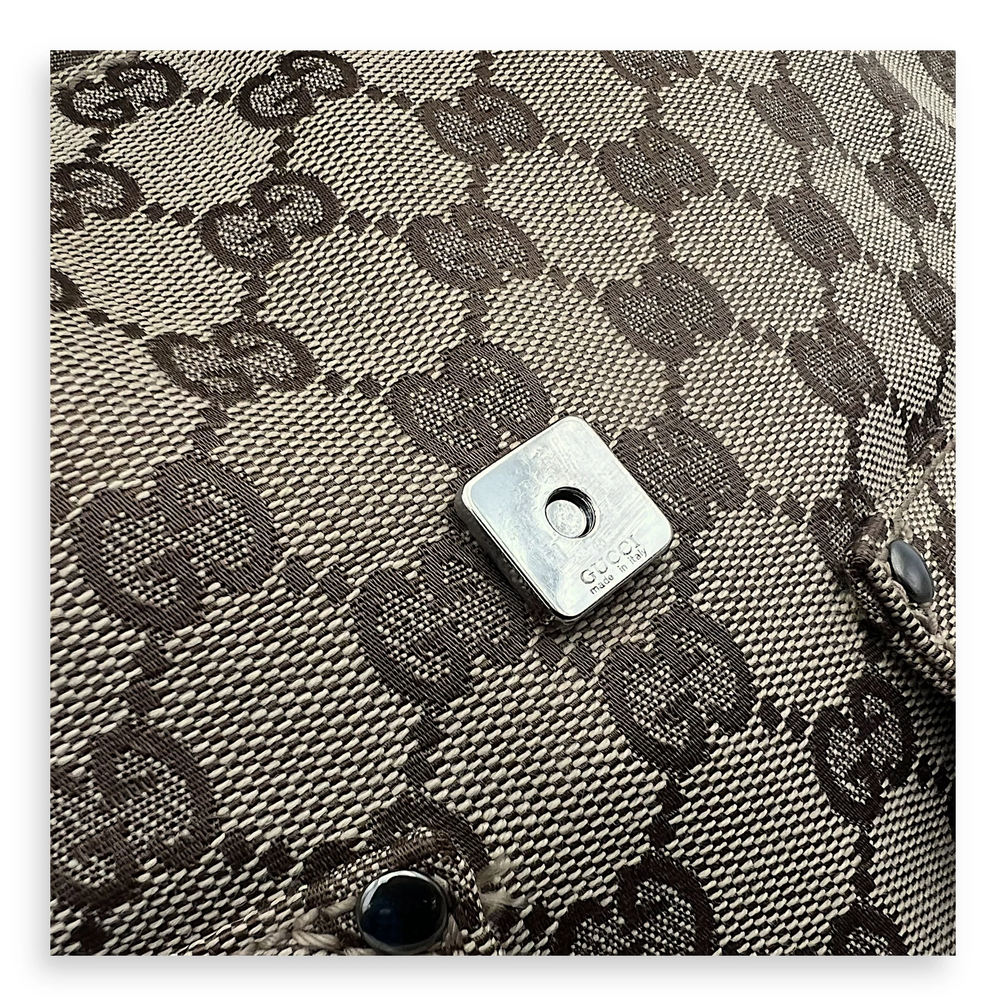 GG Canvas Brown Messenger in Jacquard, Silver hardware