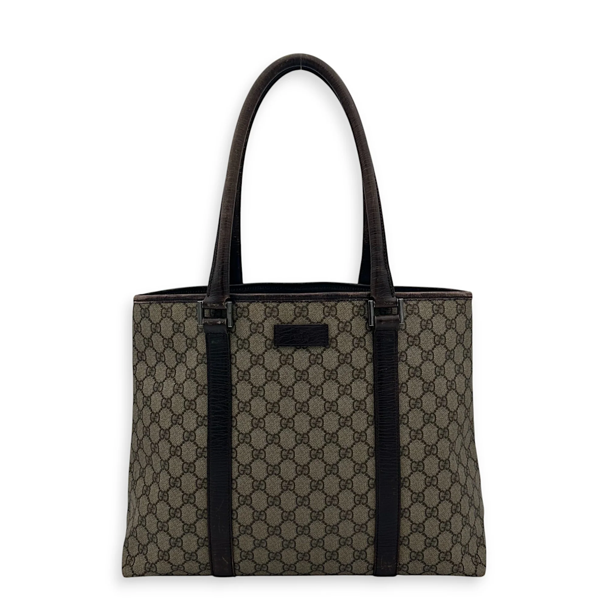 Vintage Top Handle Bag Brown in Coated Canvas, Silver hardware