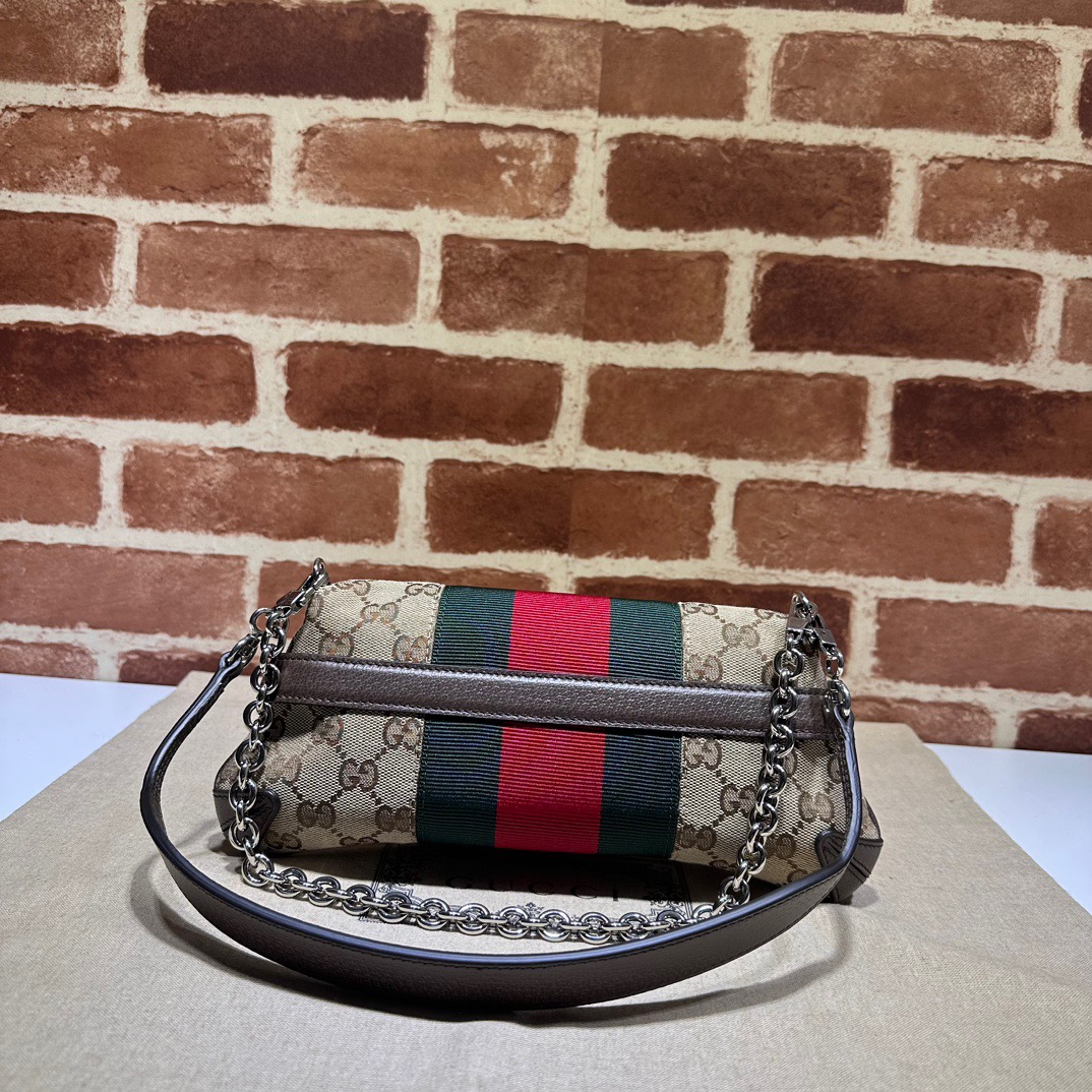 Gucci Horsebit Chain Small Shoulder Bag Beige And Ebony Original GG Canvas - Bag