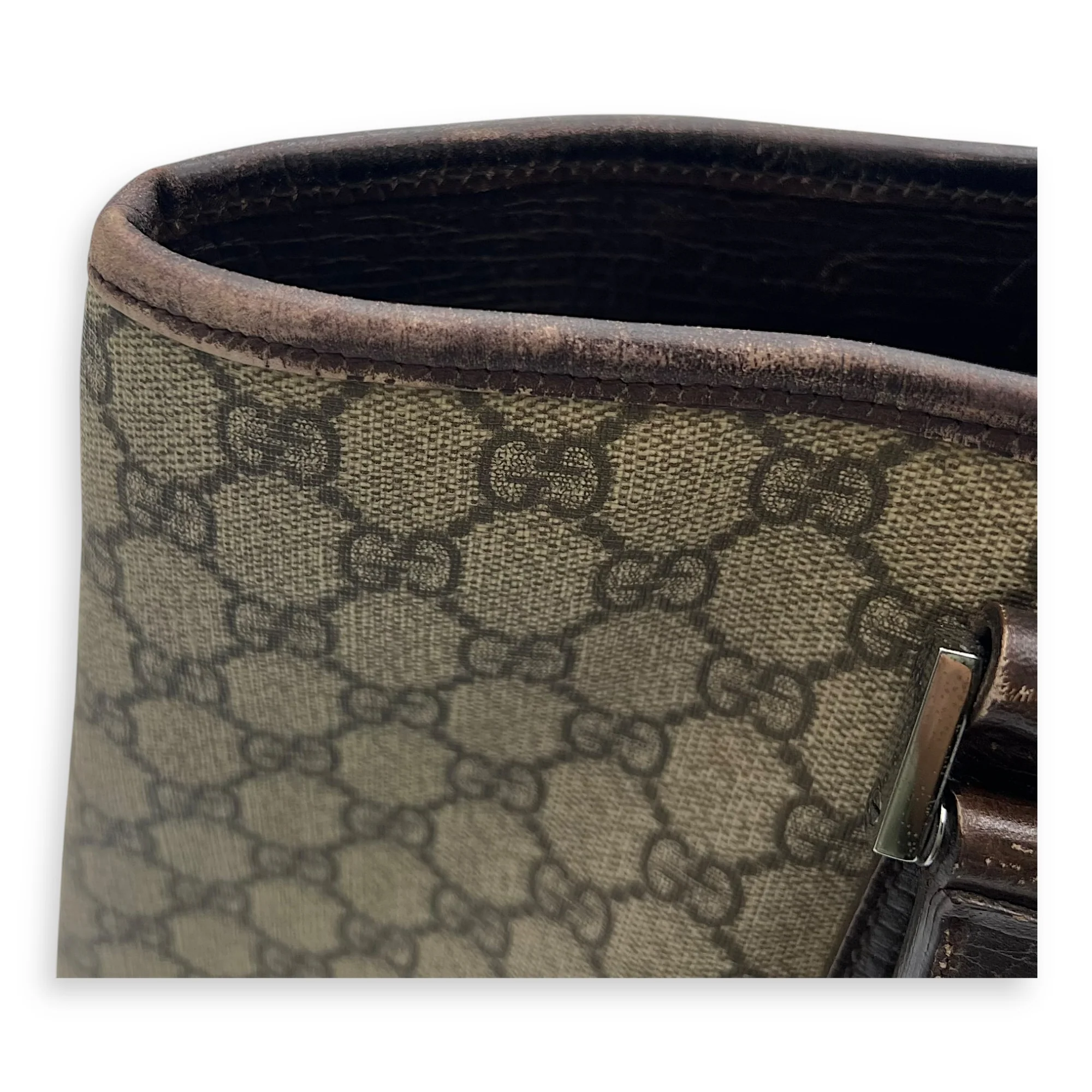Vintage Top Handle Bag Brown in Coated Canvas, Silver hardware
