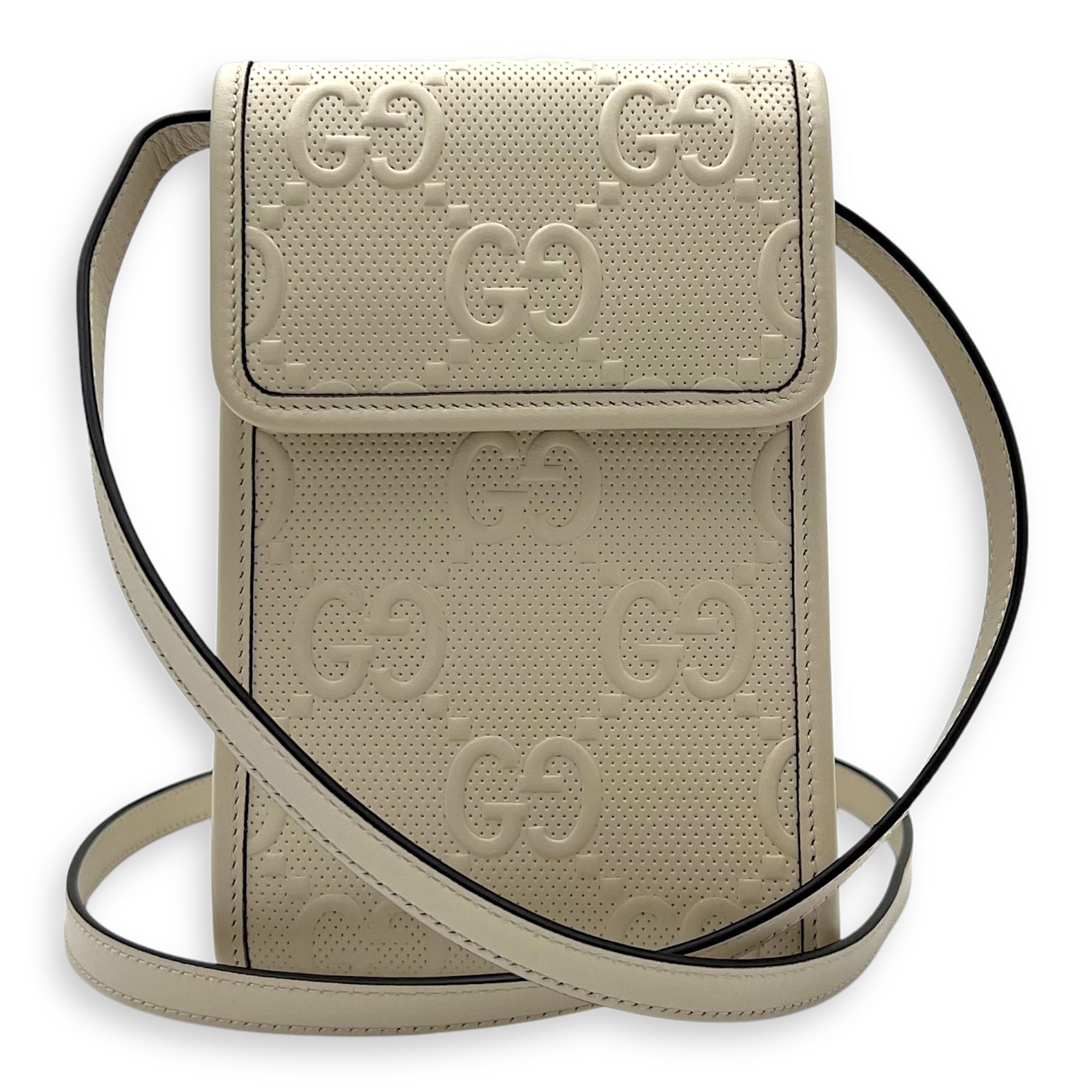 GG Crossbody Bag White in Calfskin, Silver hardware
