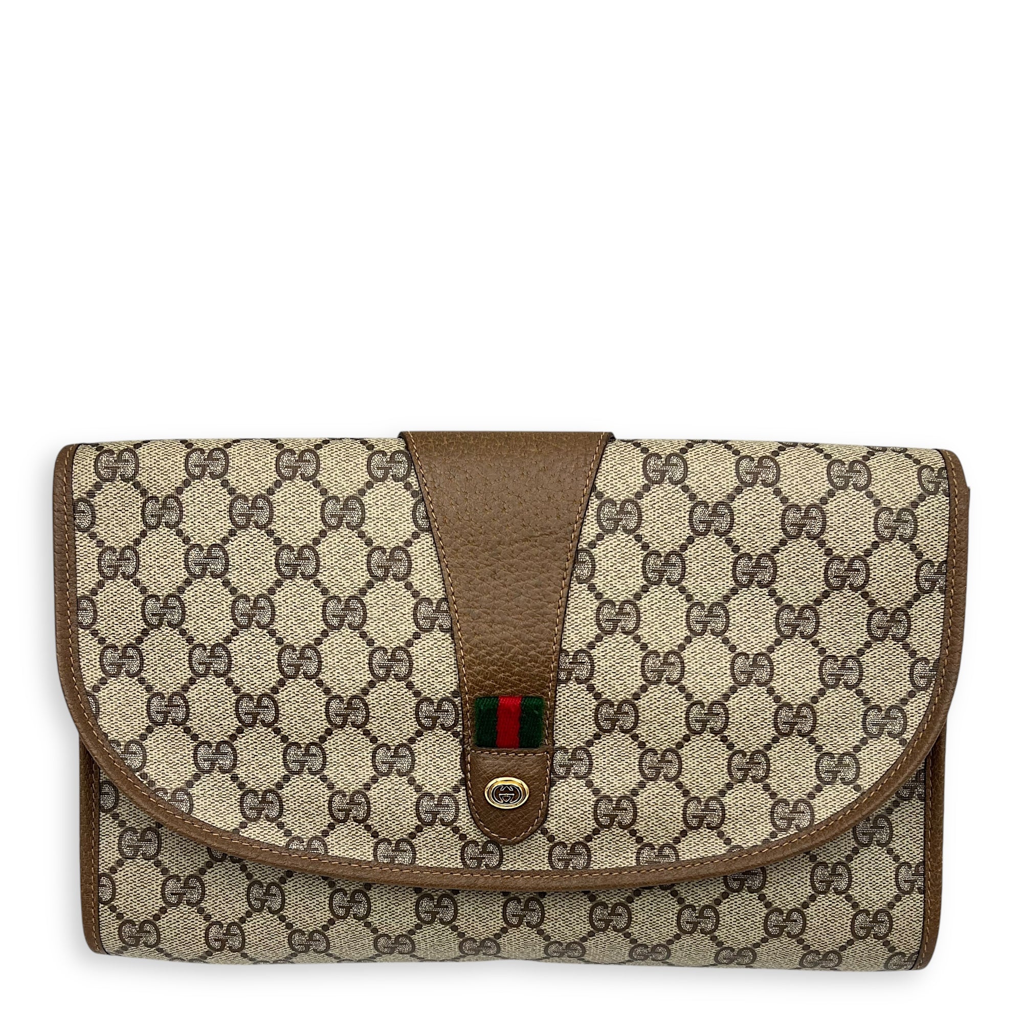 Vintage Clutch Brown in Coated Canvas, Gold hardware