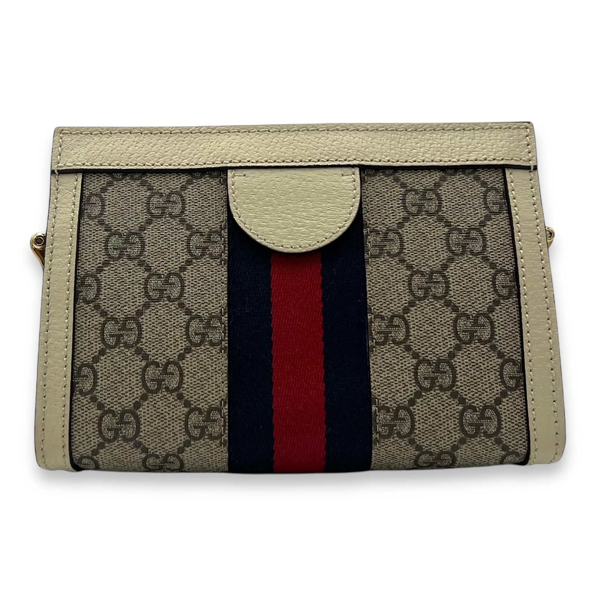 Ophidia Mini White Shoulder Bag in Coated Canvas, Gold hardware