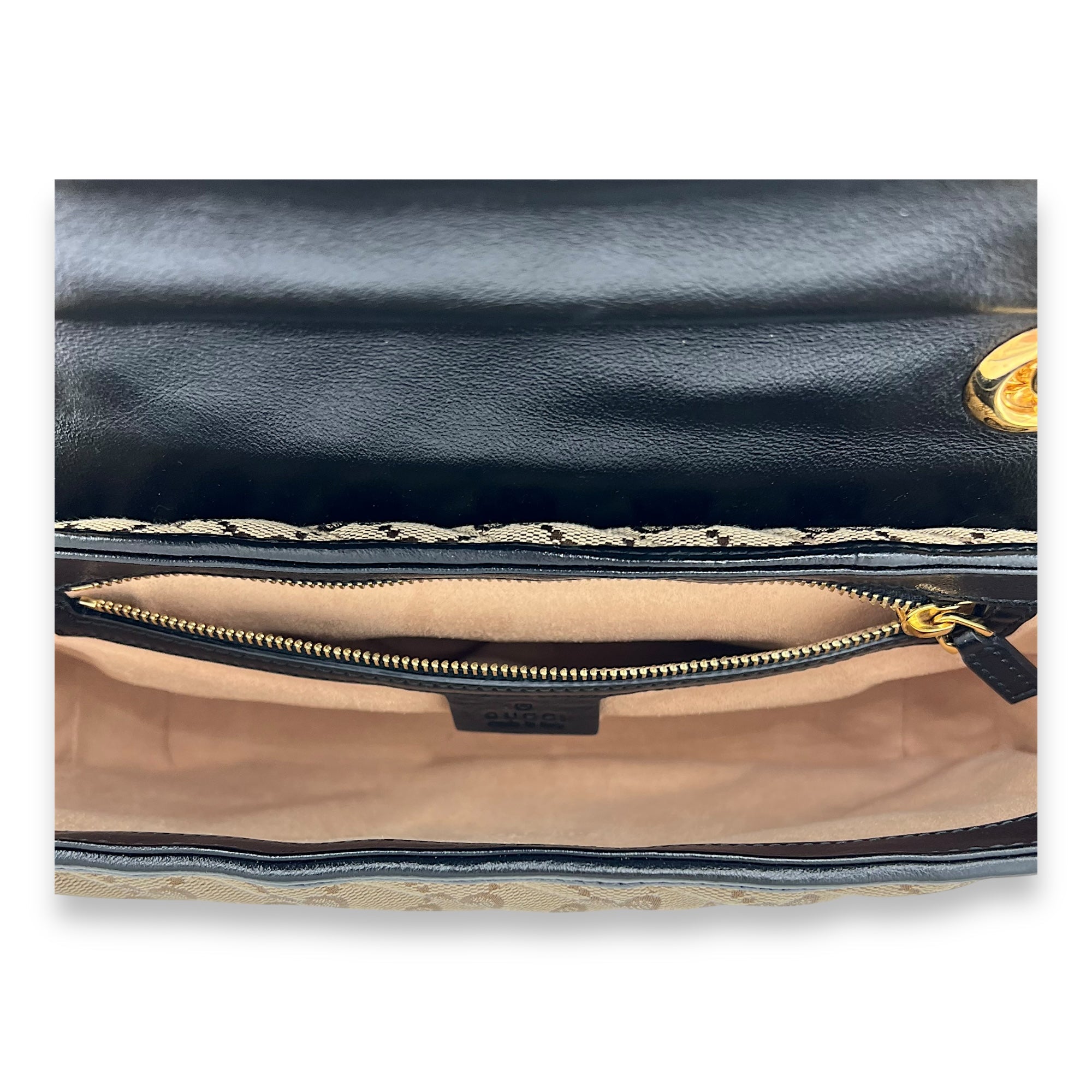 GG Marmont Shoulder Bag Brown in Canvas, Gold hardware