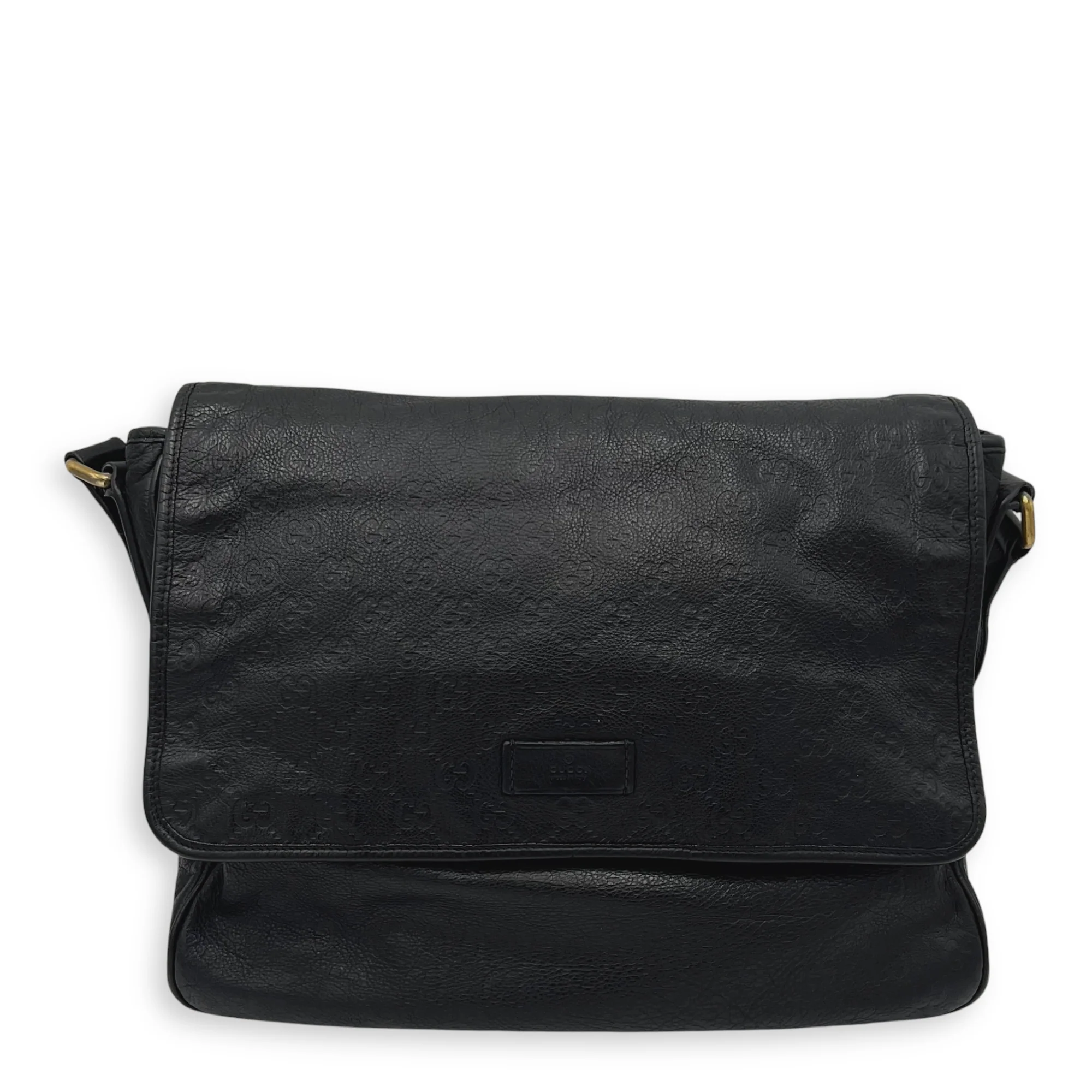 GG Supreme Black Messenger in Calfskin, Gold hardware