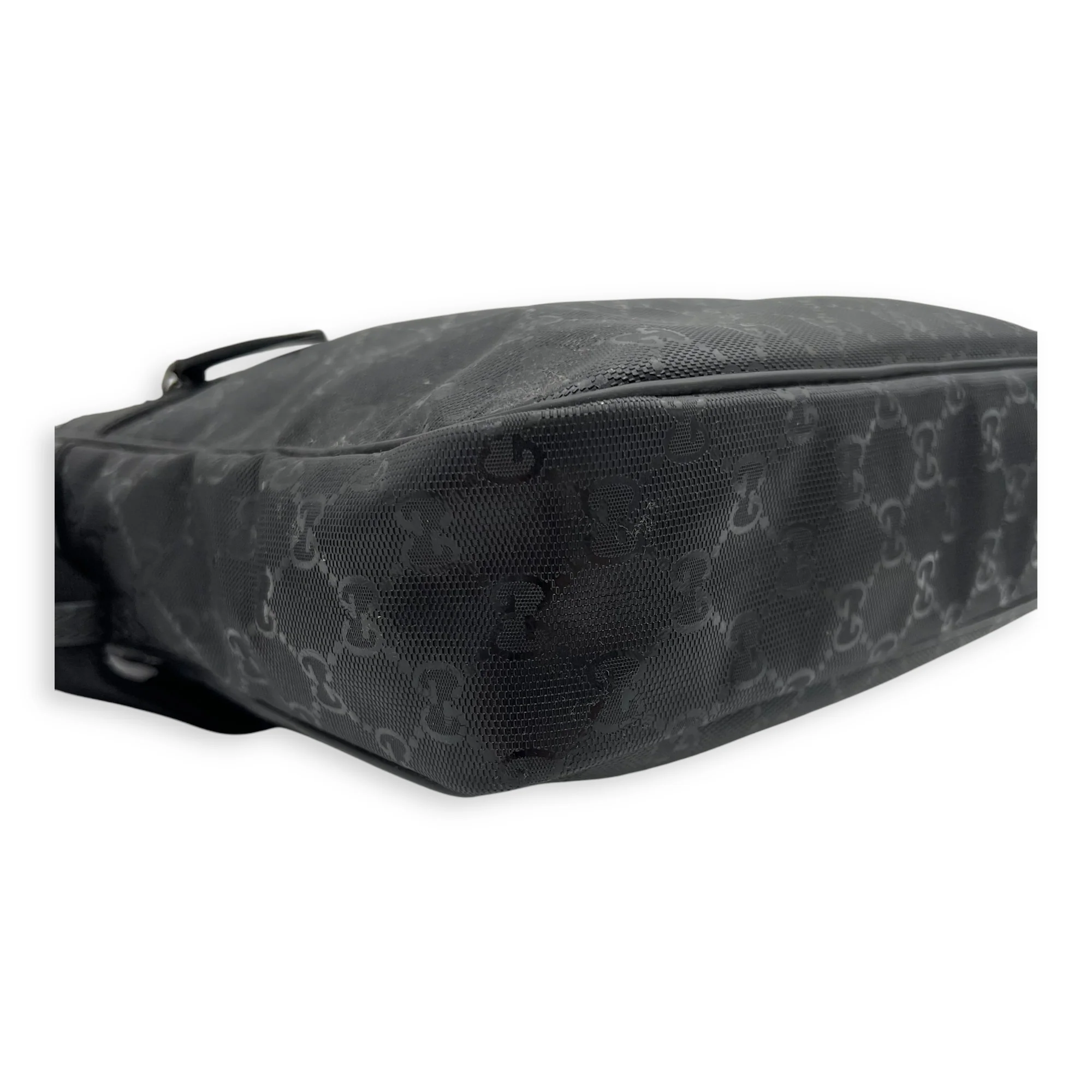 GG Messenger Black in Coated Canvas, Silver hardware