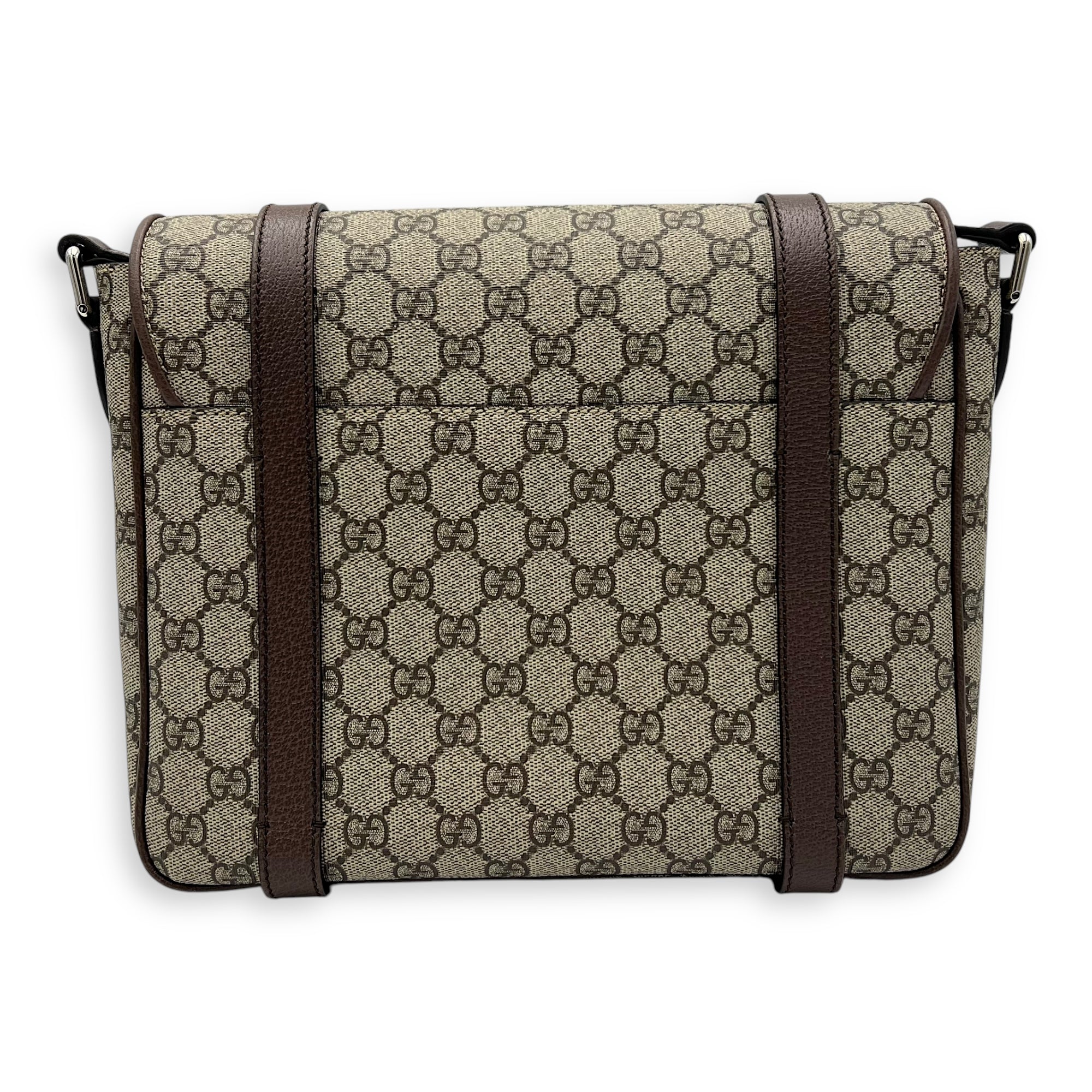 GG Supreme Brown Messenger in Coated Canvas, Silver hardware