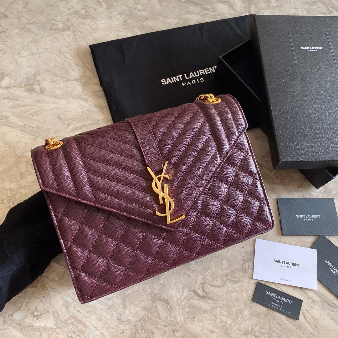 YSL Envelope Medium Bag In Mix Matelasse Grain De Poudre Embossed Leather