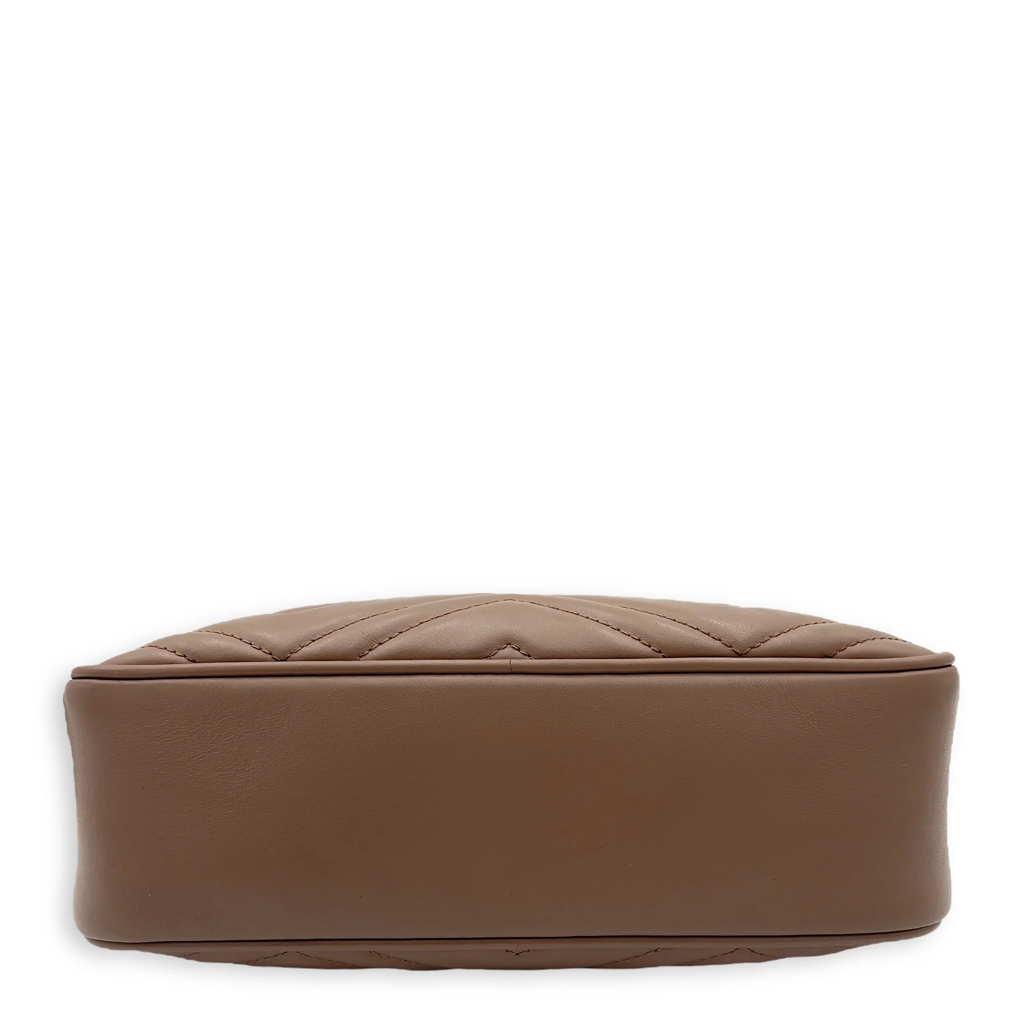 GG Marmont Small Beige Shoulder Bag in Calfskin, Gold hardware