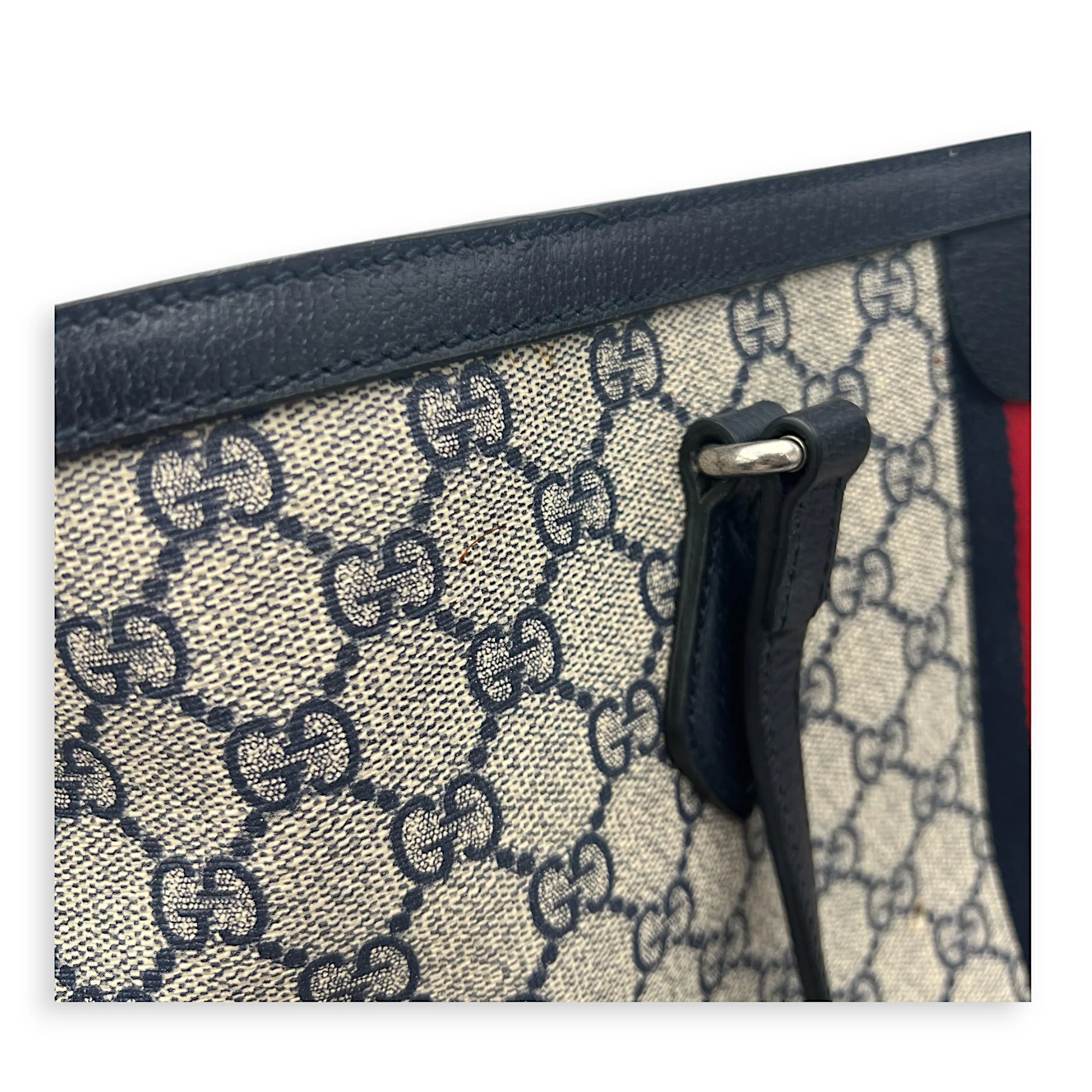 Ophidia Tote Bag Blue in Coated Canvas, Silver hardware