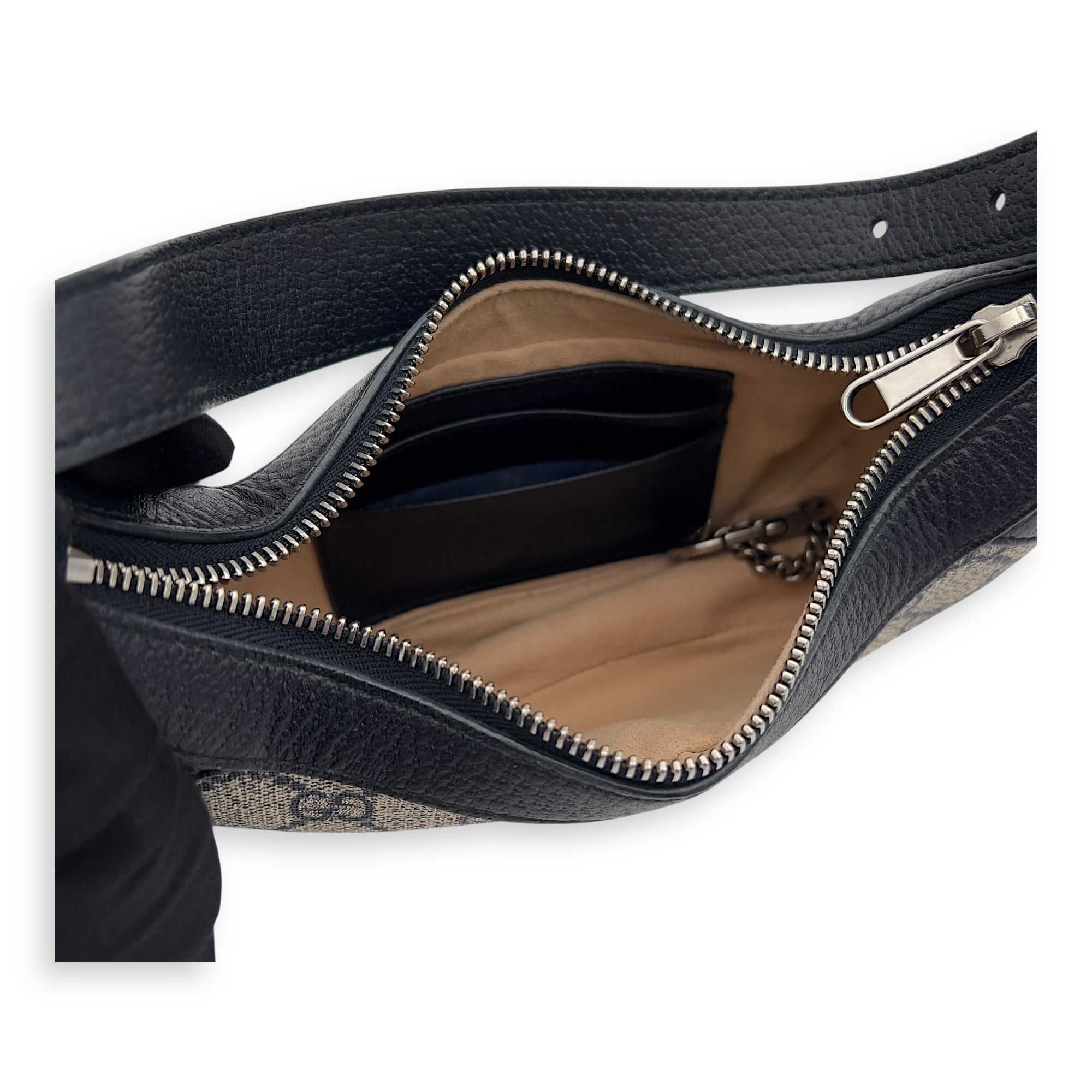Ophidia Blue Shoulder Bag in Coated Canvas, Silver hardware