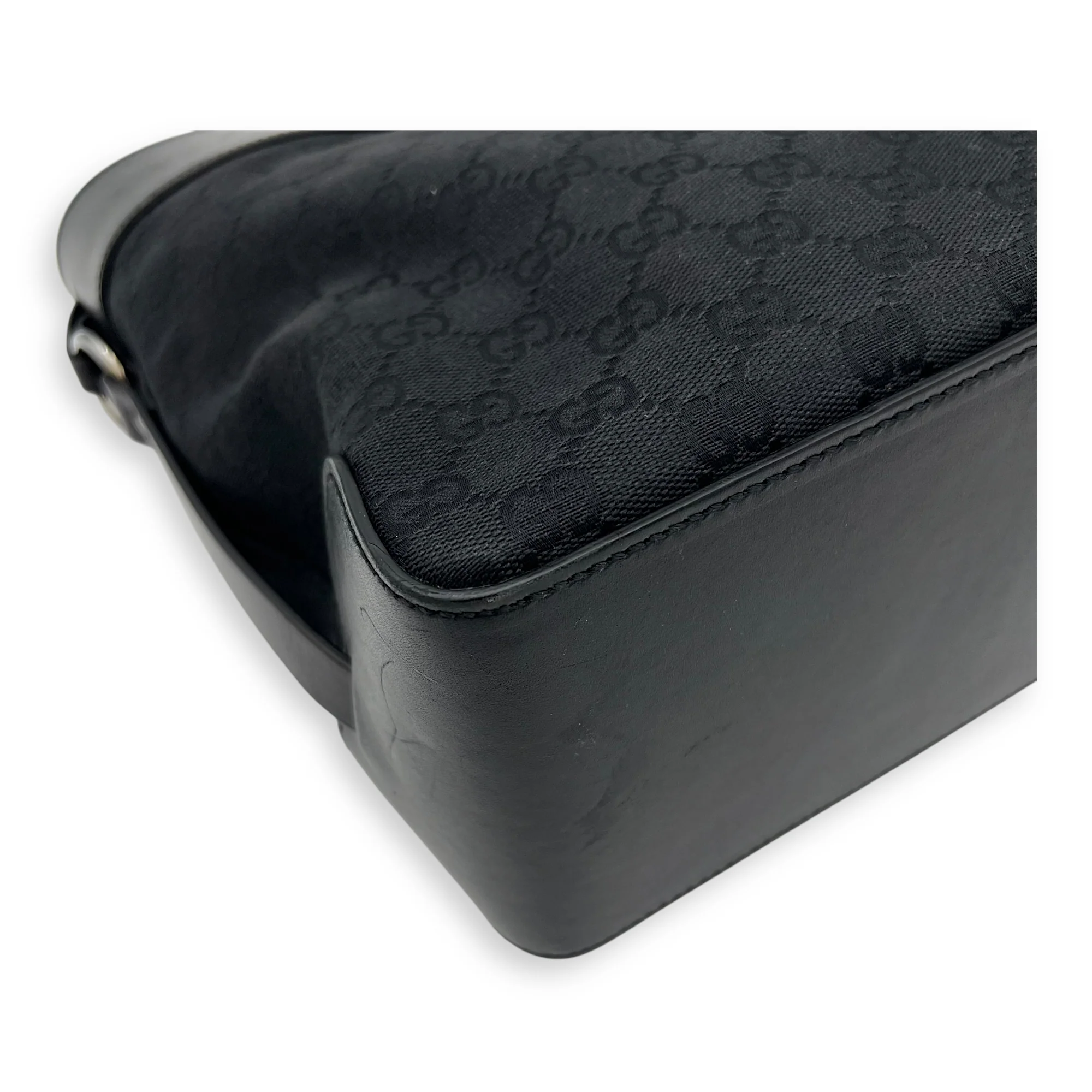 GG Top Handle Bag Black in Canvas, Silver hardware