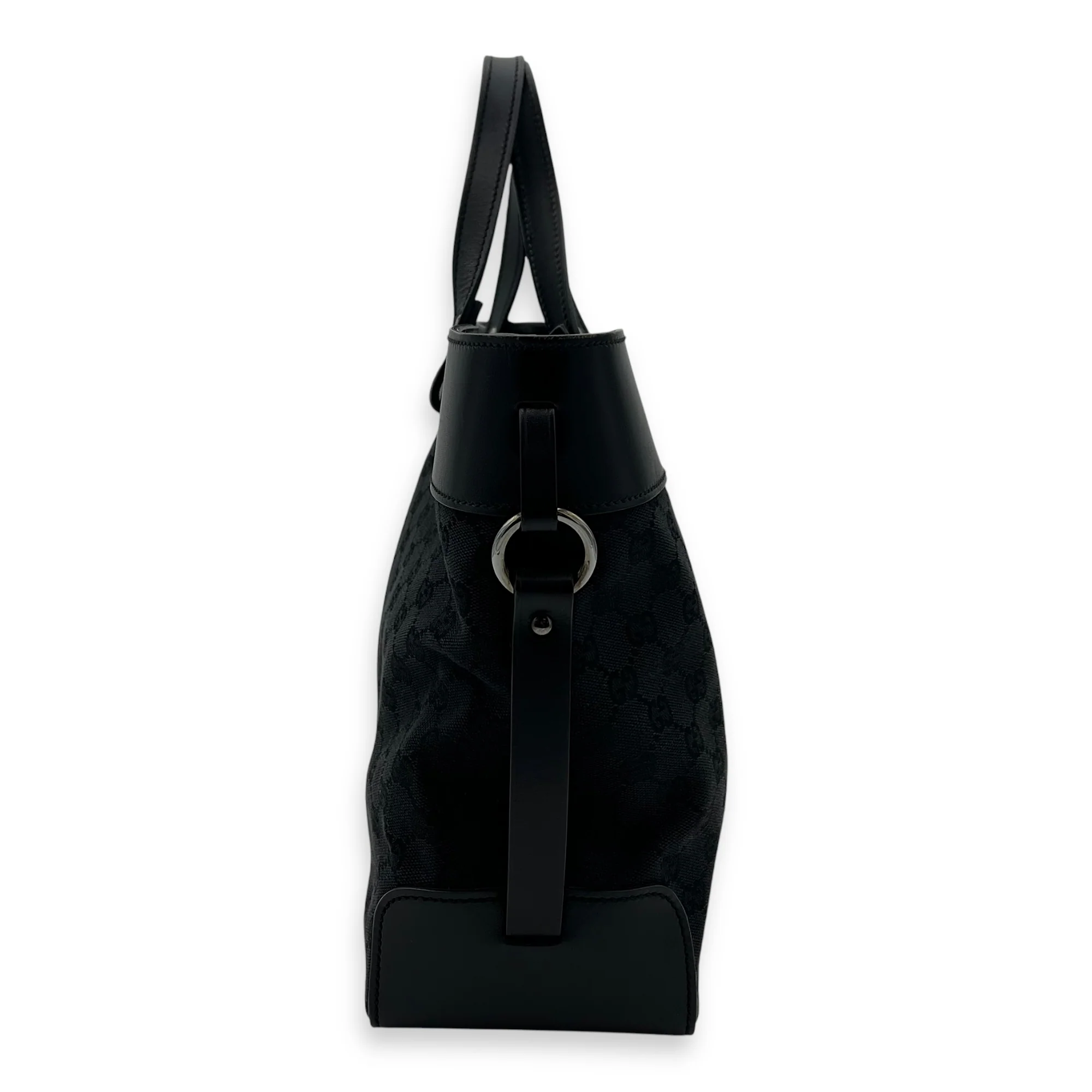 GG Top Handle Bag Black in Canvas, Silver hardware