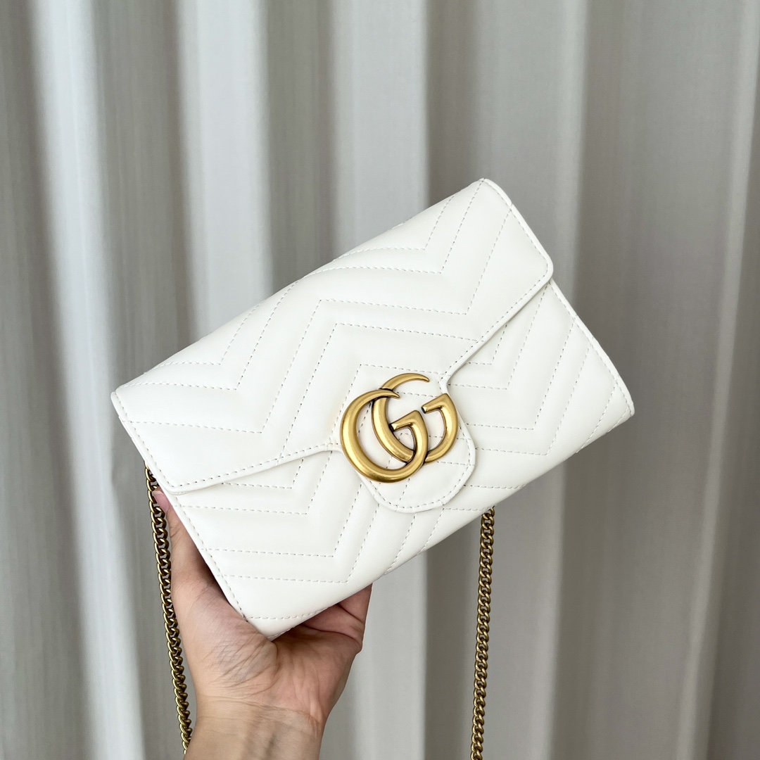 Gucci Marmont Chain Wallet - White Gold Wallet