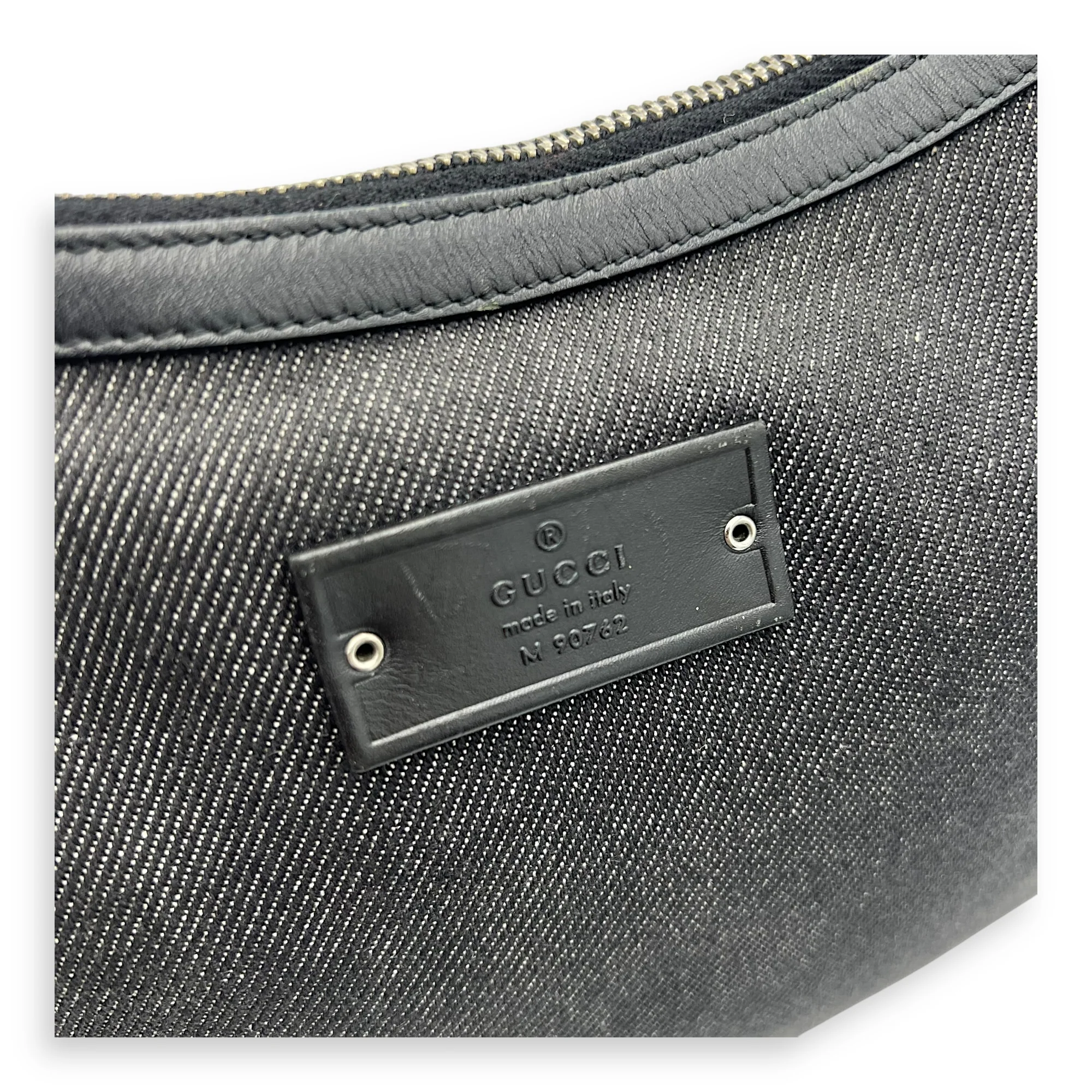 Pocket Black Shoulder Bag in Denim, Silver hardware
