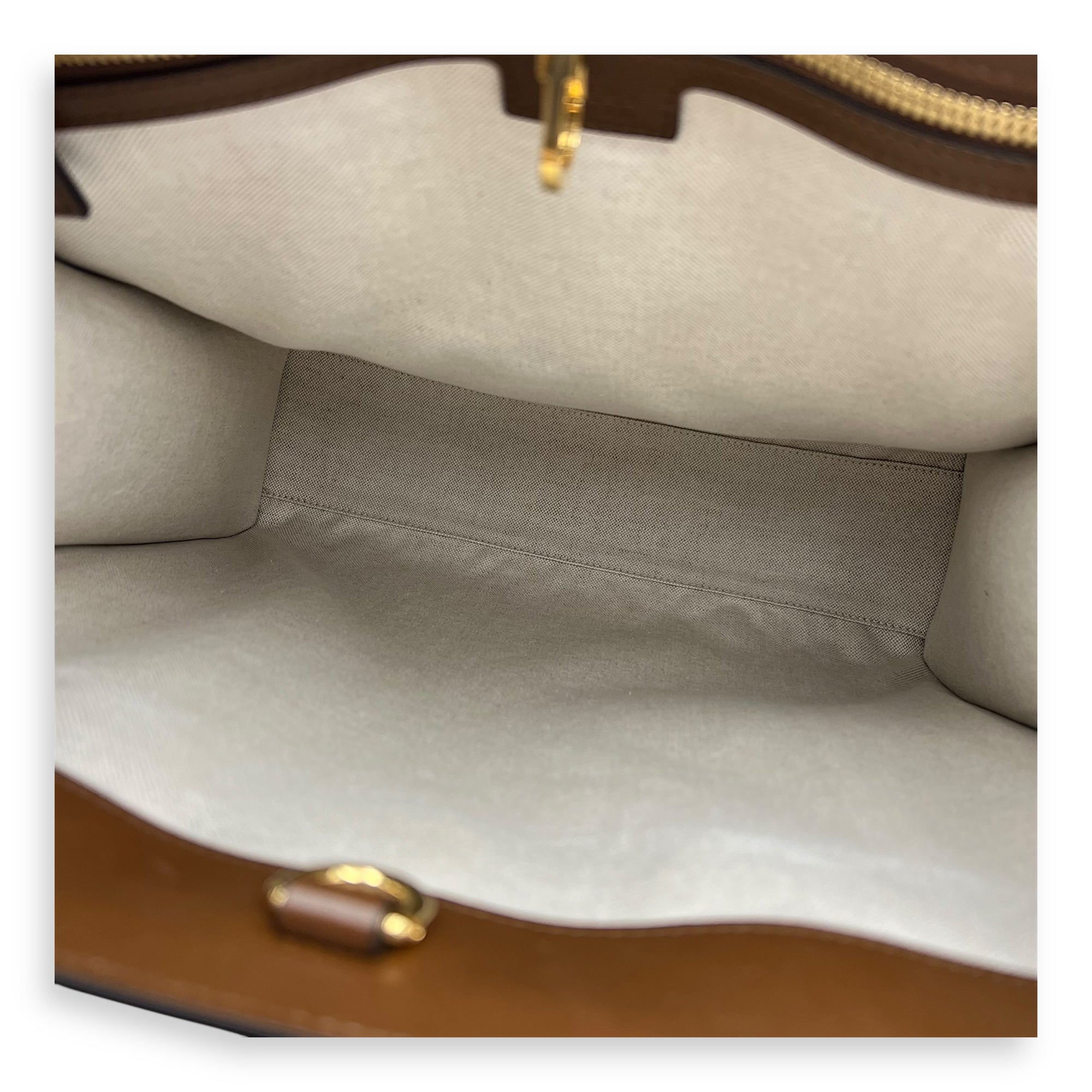 Interlocking G Brown Top Handle Bag in Coated Canvas, Gold hardware