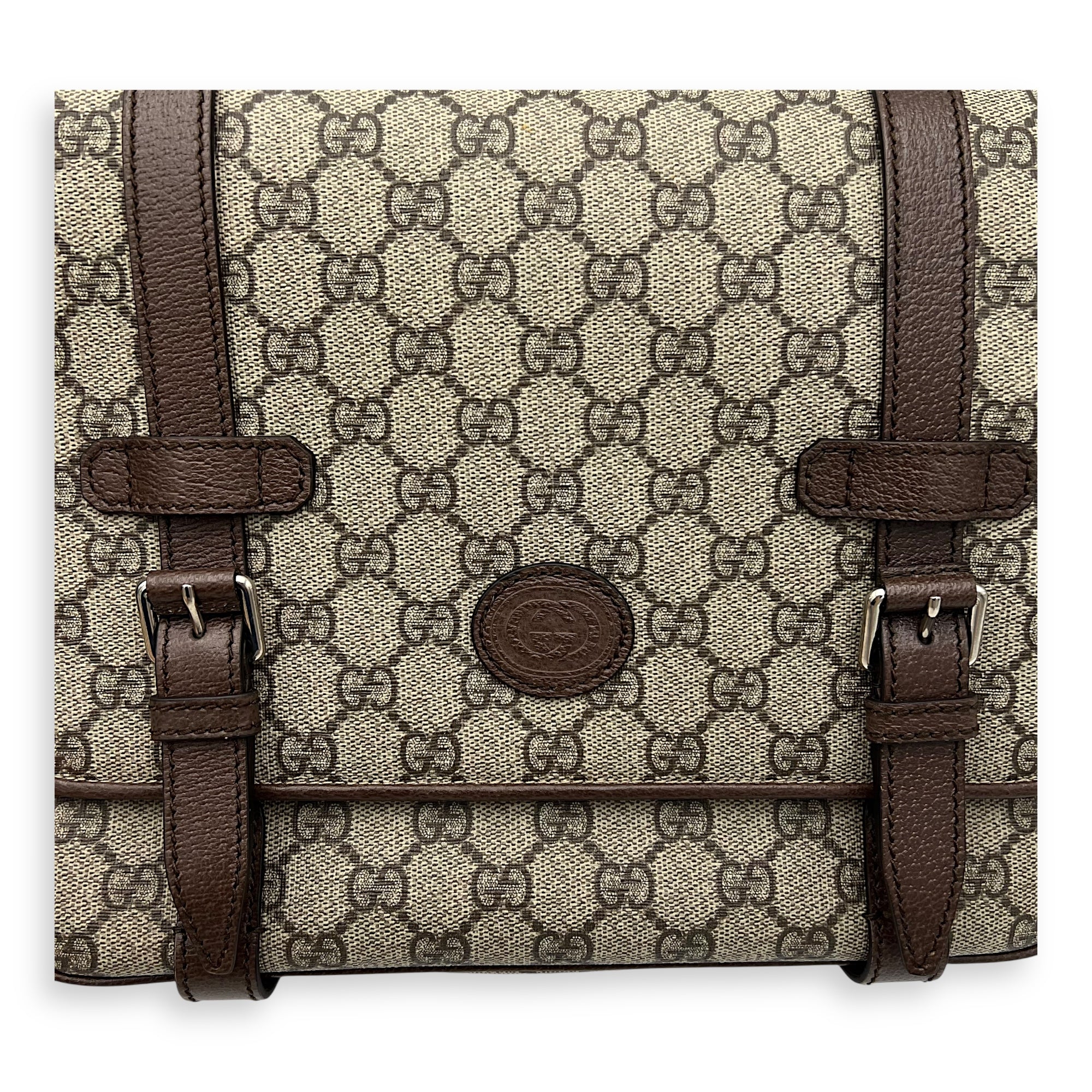 GG Supreme Brown Messenger in Coated Canvas, Silver hardware