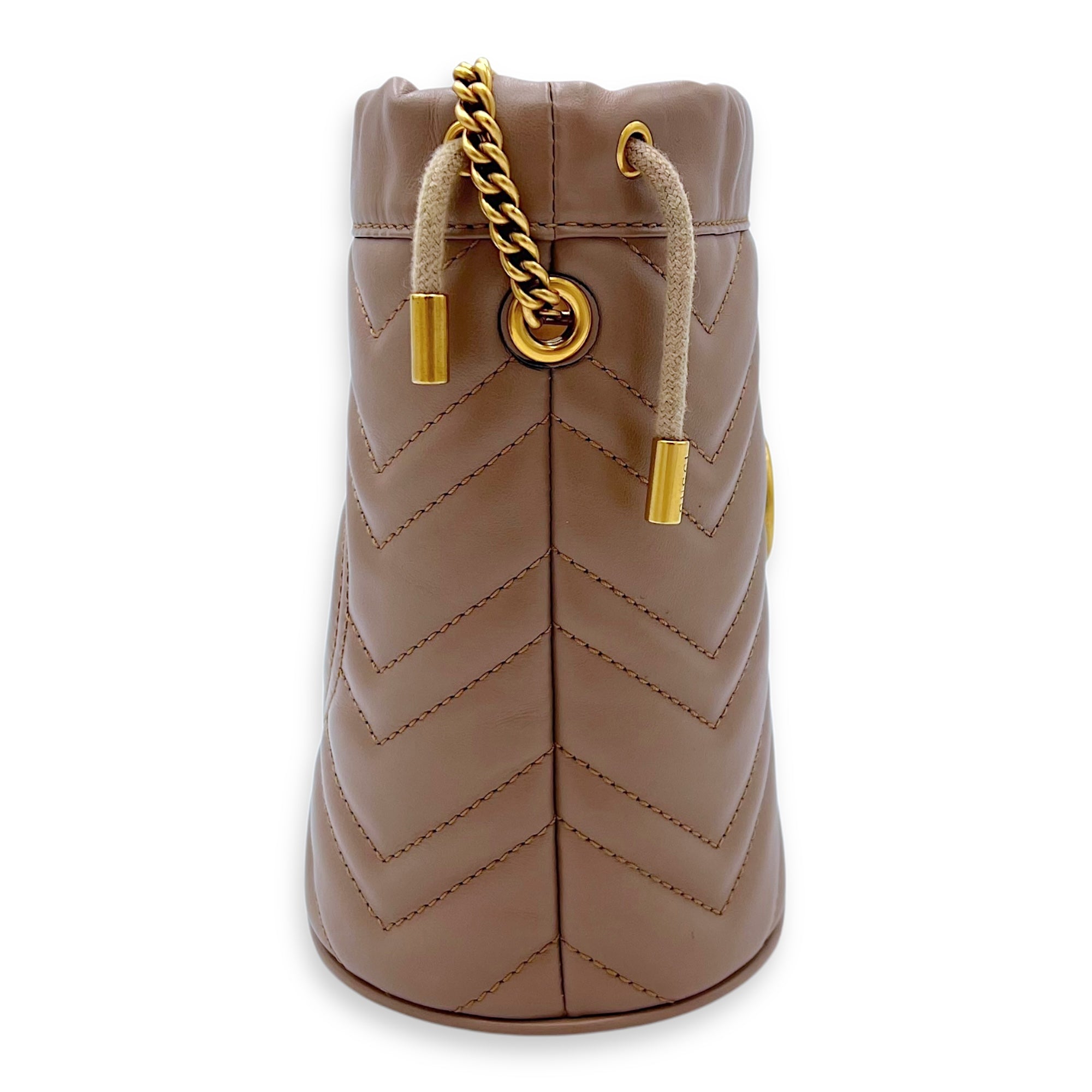 GG Marmont Bucket Bag Beige in Calfskin, Gold hardware