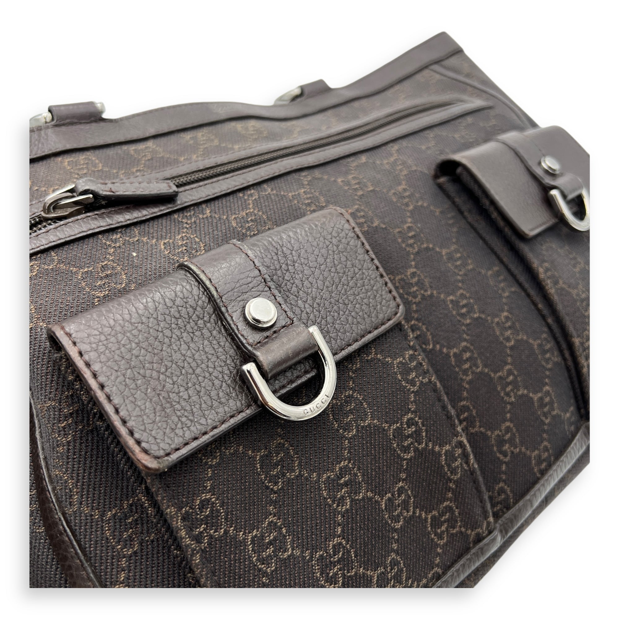 GG Abbey Pocket Black Tote Bag in Canvas, Silver hardware