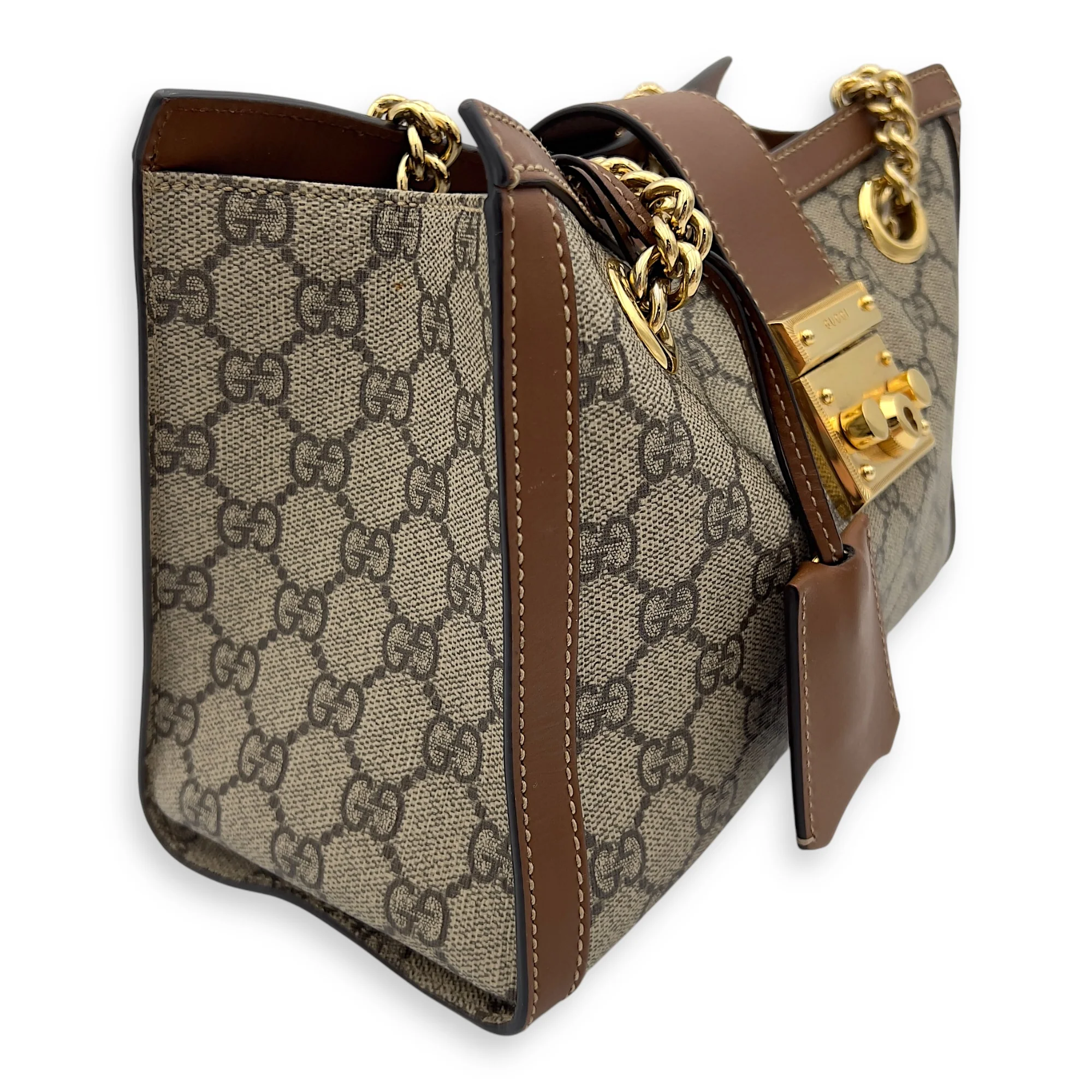 Padlock Shoulder Bag Brown in Monogram Coated Canvas, Gold hardware