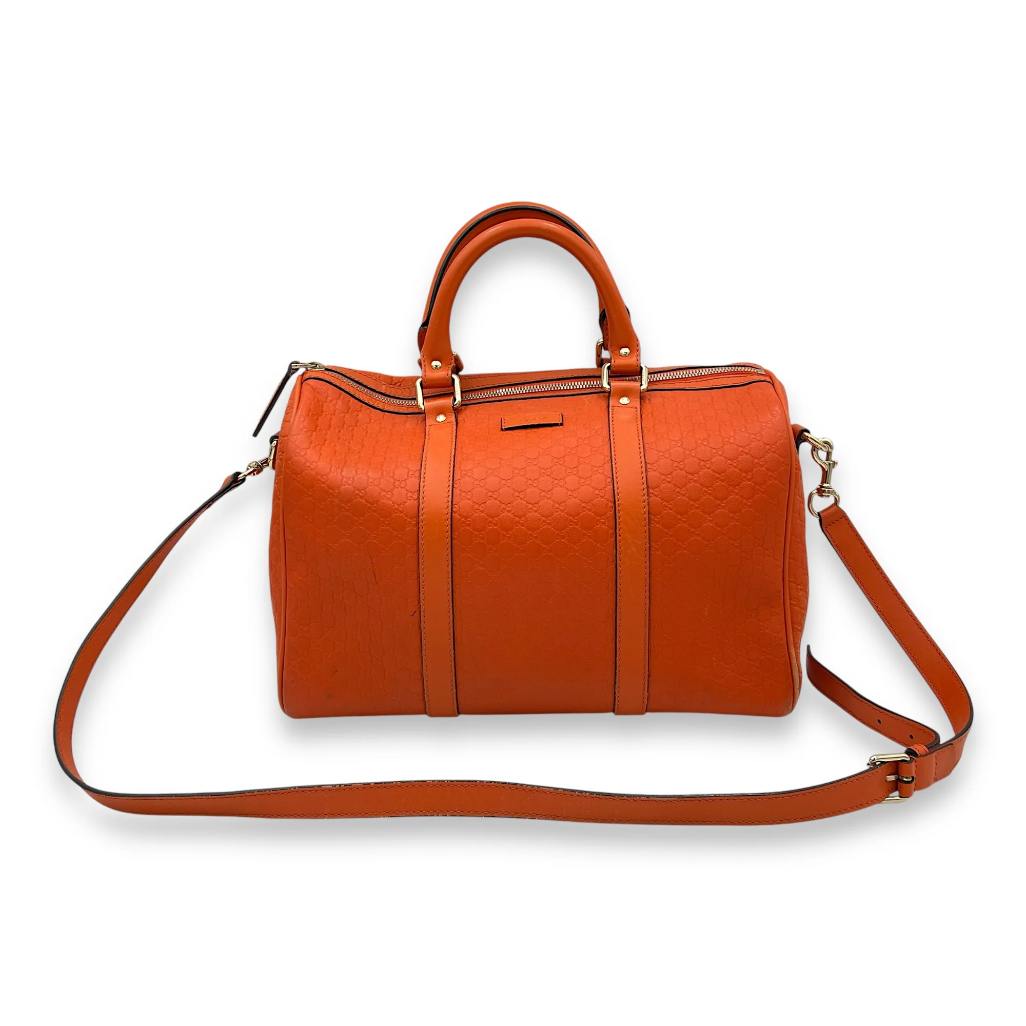 Boston Top Handle Bag Orange in Guccissima Leather, Gold hardware