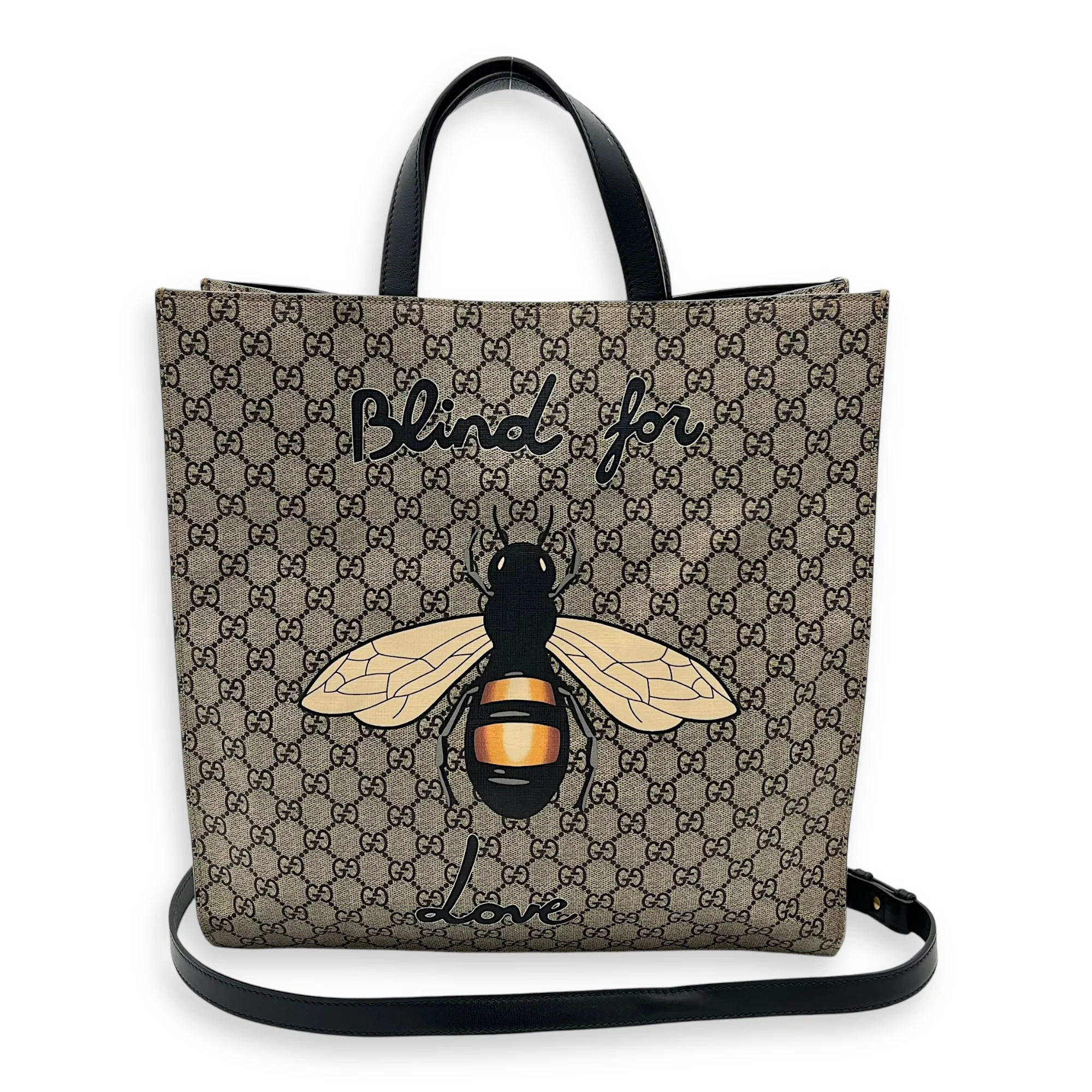 GG Supreme Bee Brown Tote Bag in Coated Canvas, Gold hardware