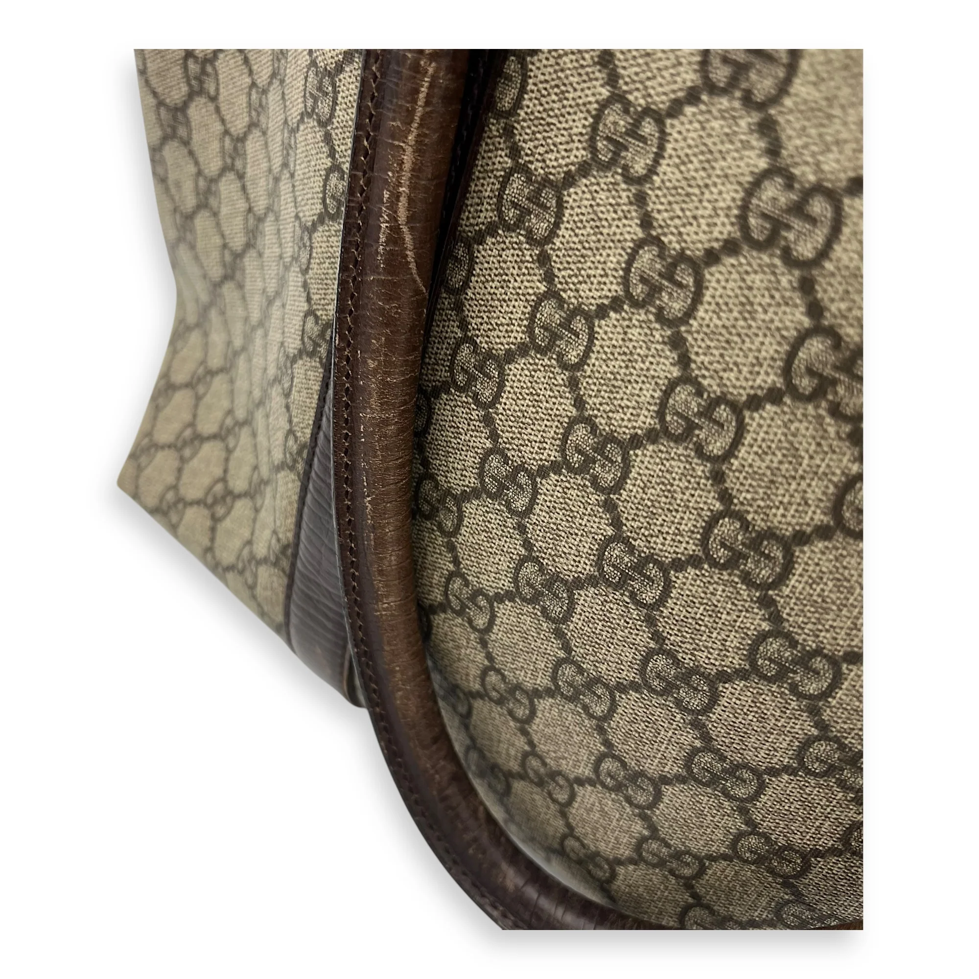 Vintage Top Handle Bag Brown in Coated Canvas, Silver hardware
