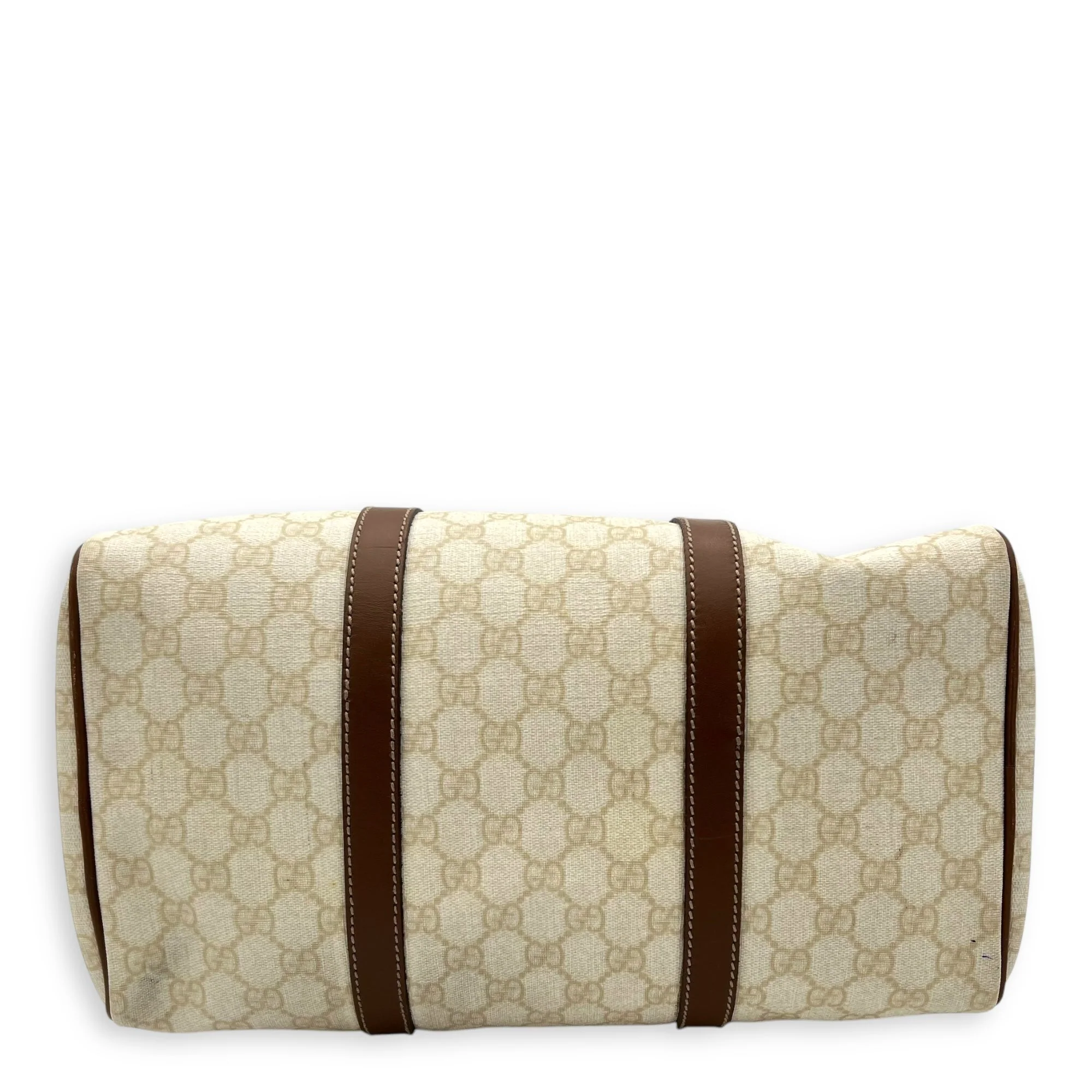 Boston White Top Handle Bag in Coated Canvas, Gold hardware