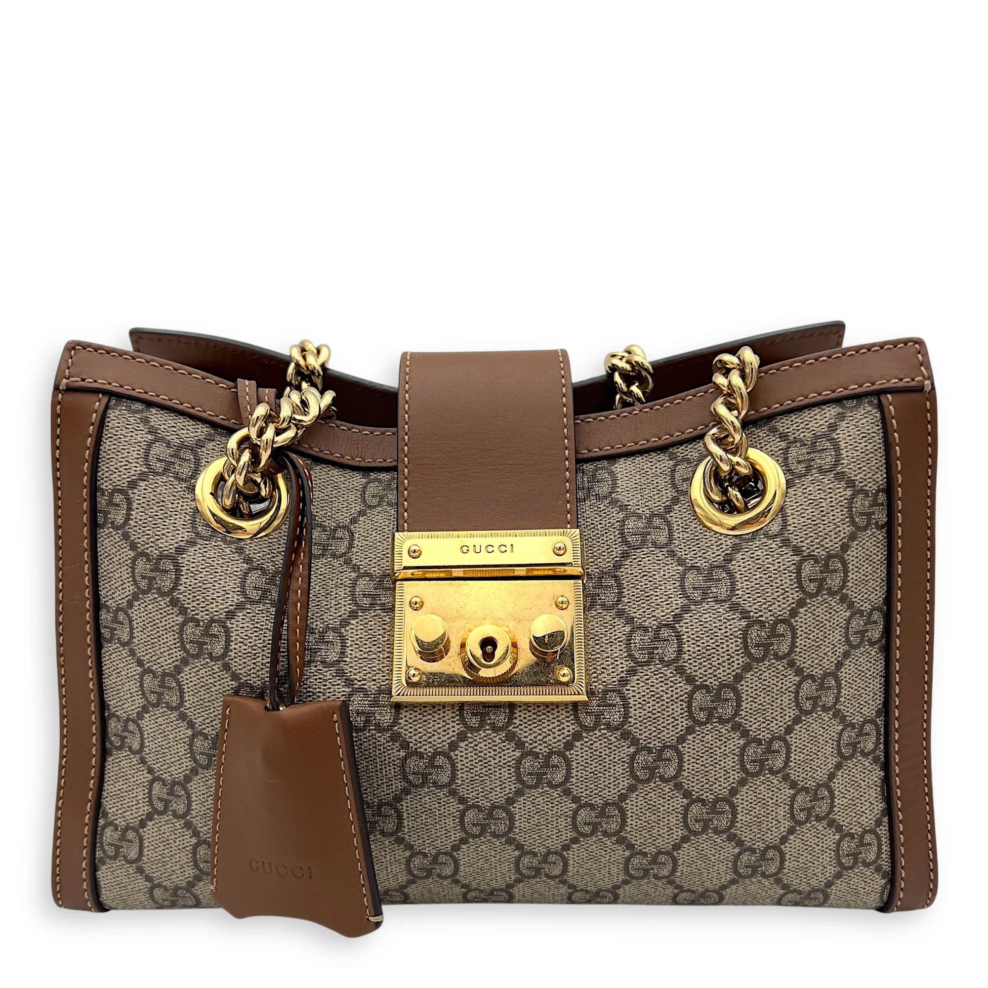 Padlock Shoulder Bag Brown in Monogram Coated Canvas, Gold hardware