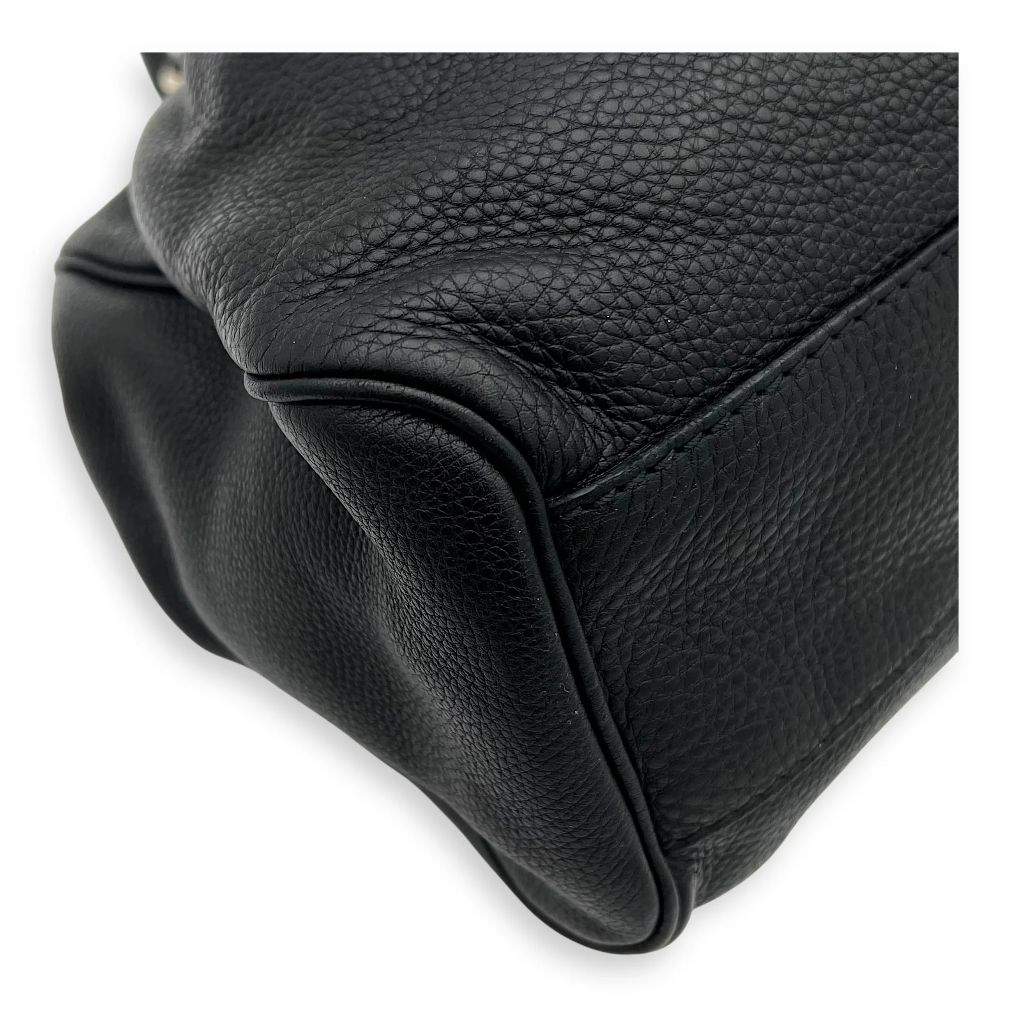 Sukey Black Top Handle Bag in Calfskin, Light Gold hardware