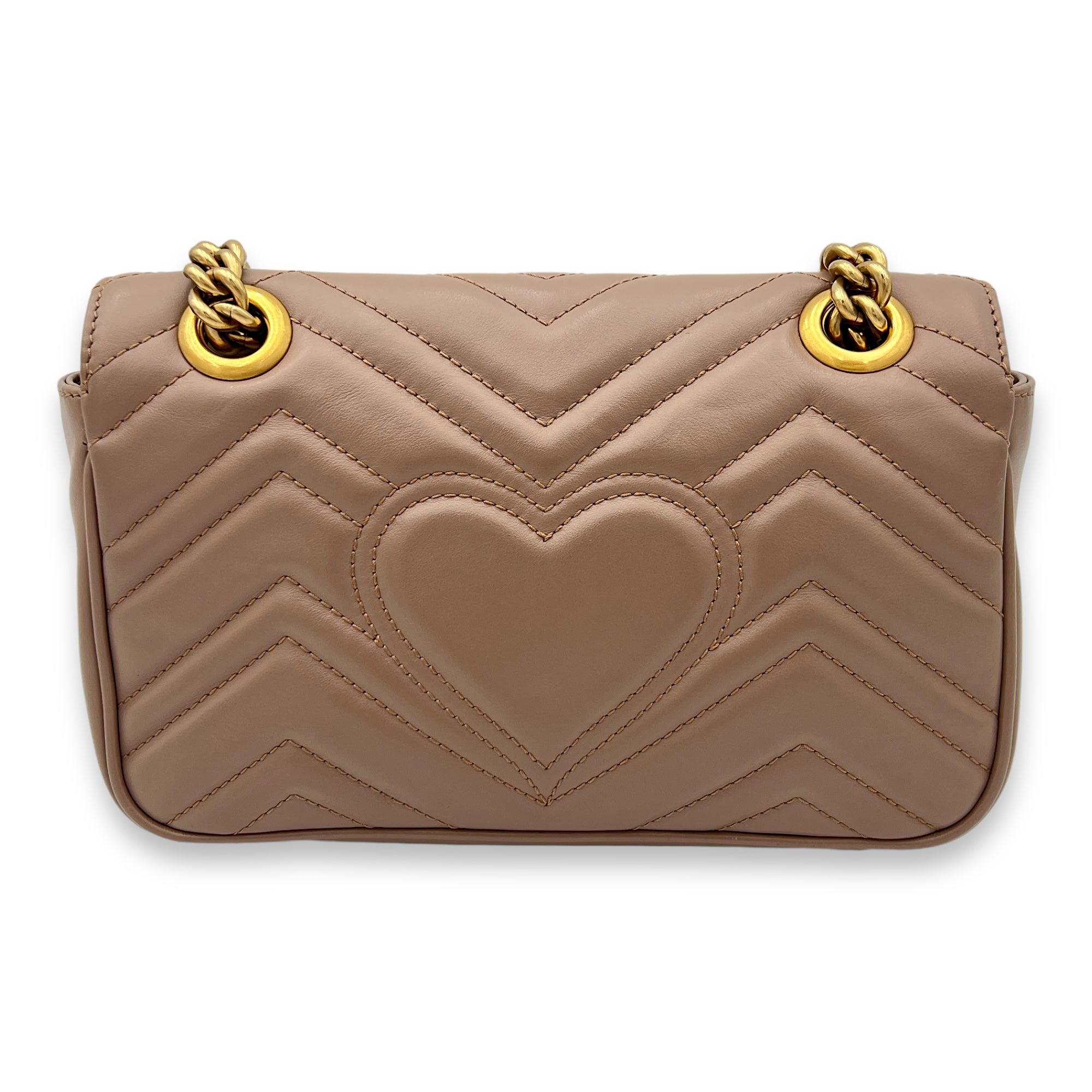 GG Marmont Mini Beige Crossbody Bag in Calfskin, Gold hardware
